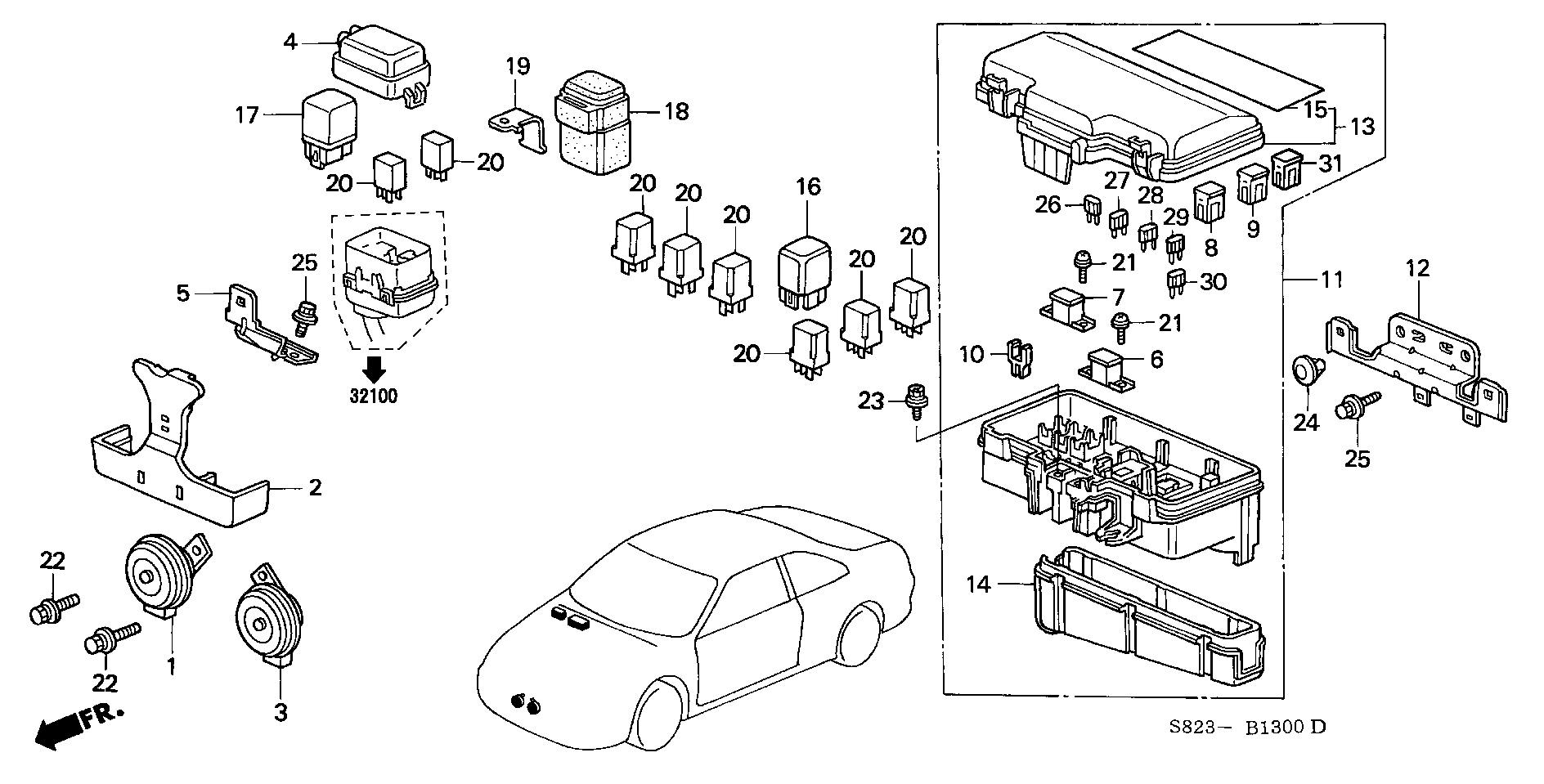 Diagram CONTROL UNIT (ENGINE ROOM) for your 1990 Honda Accord Coupe 2.2L MT LX 