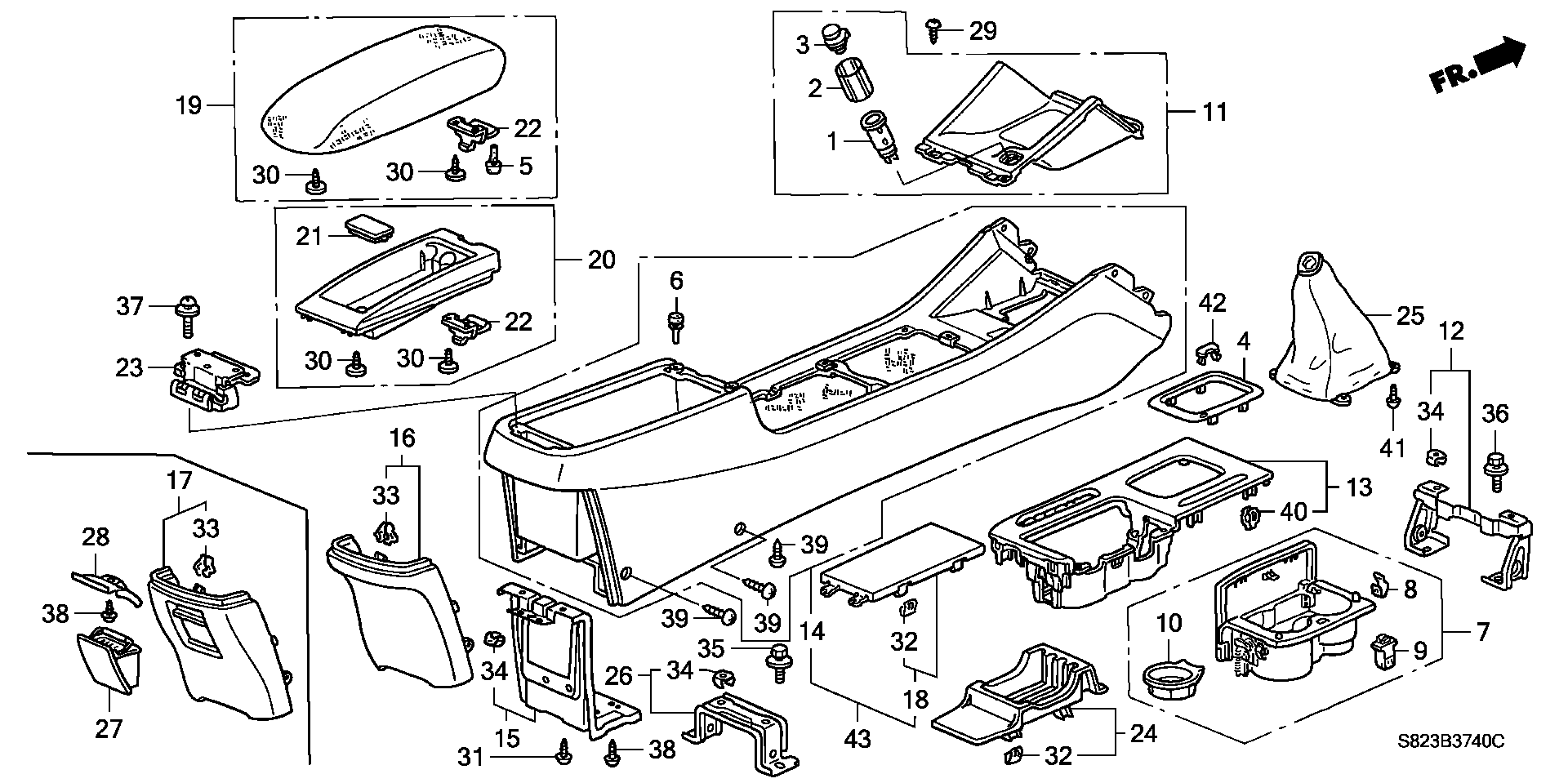 Diagram CONSOLE for your 1998 Honda Civic Hatchback   