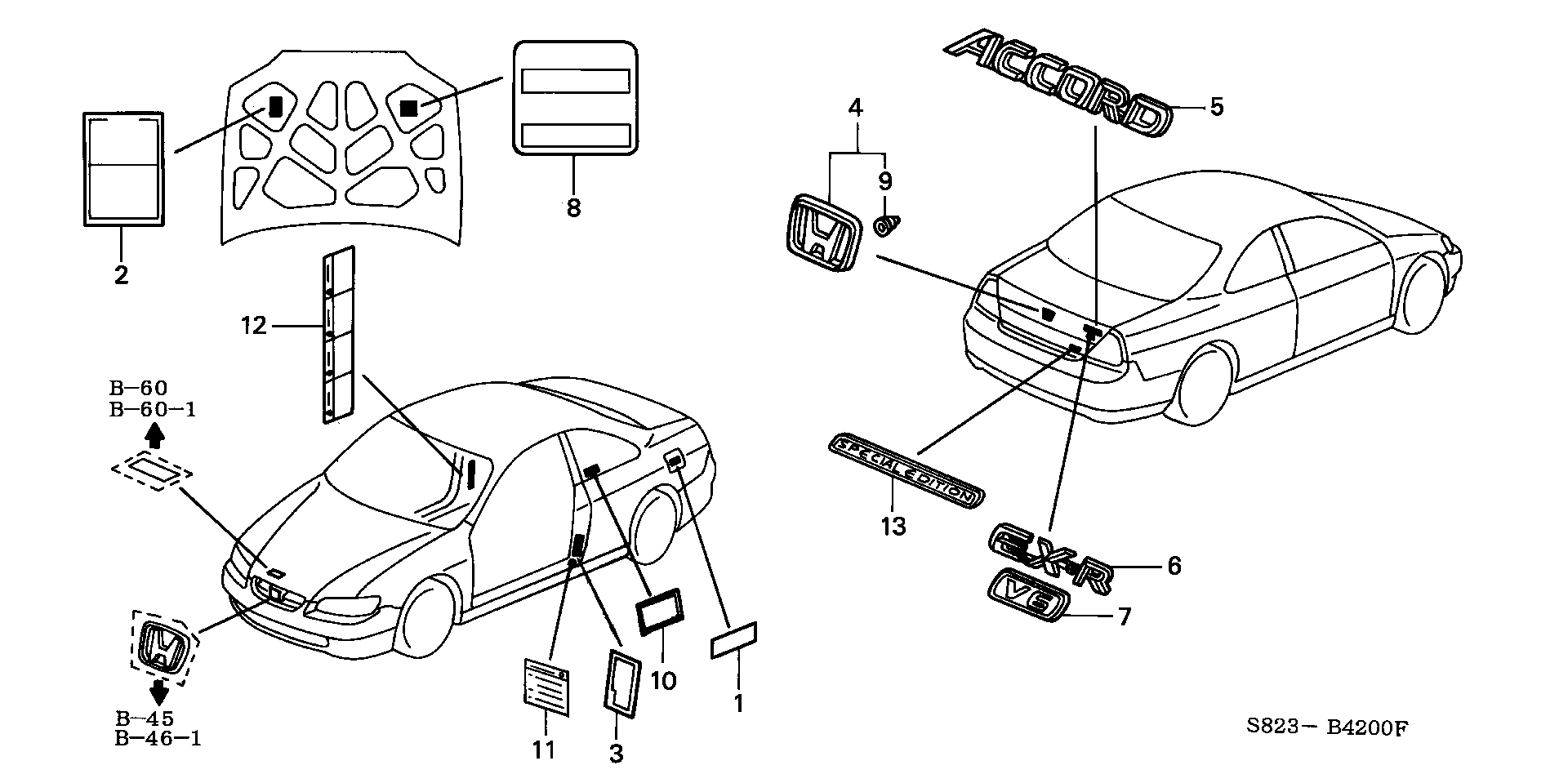 Diagram EMBLEMS@CAUTION LABELS for your 1989 Honda Accord Coupe 2.0L MT DX 