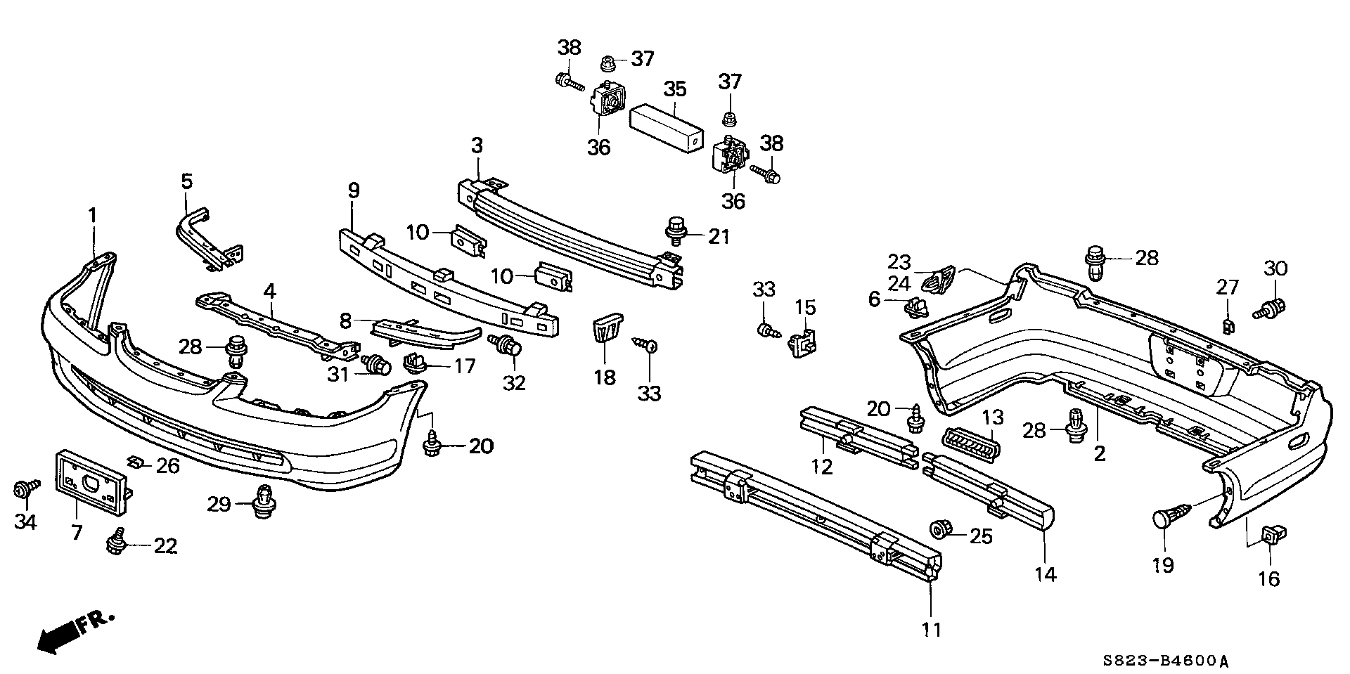 Diagram BUMPER (1) for your 1990 Honda Accord Coupe 2.2L AT LX 