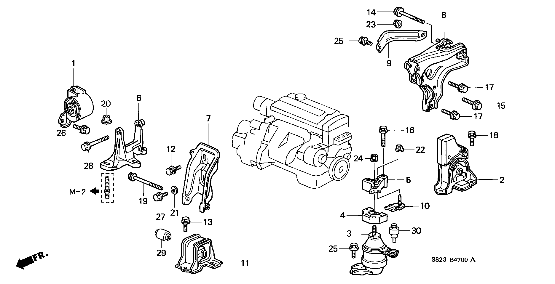 Diagram ENGINE MOUNT (MT) ('98-'02) for your Honda