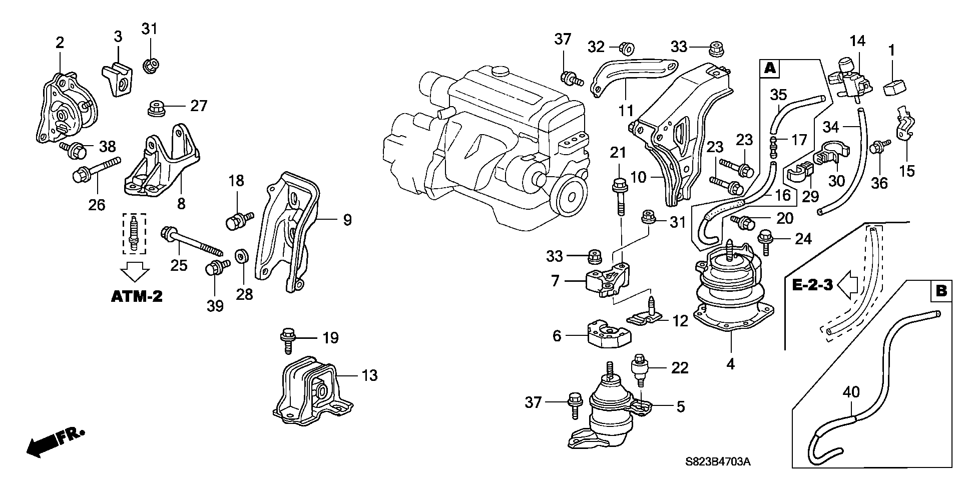 Diagram ENGINE MOUNT (AT) ('00) for your 1990 Honda Accord Coupe 2.2L AT LX 