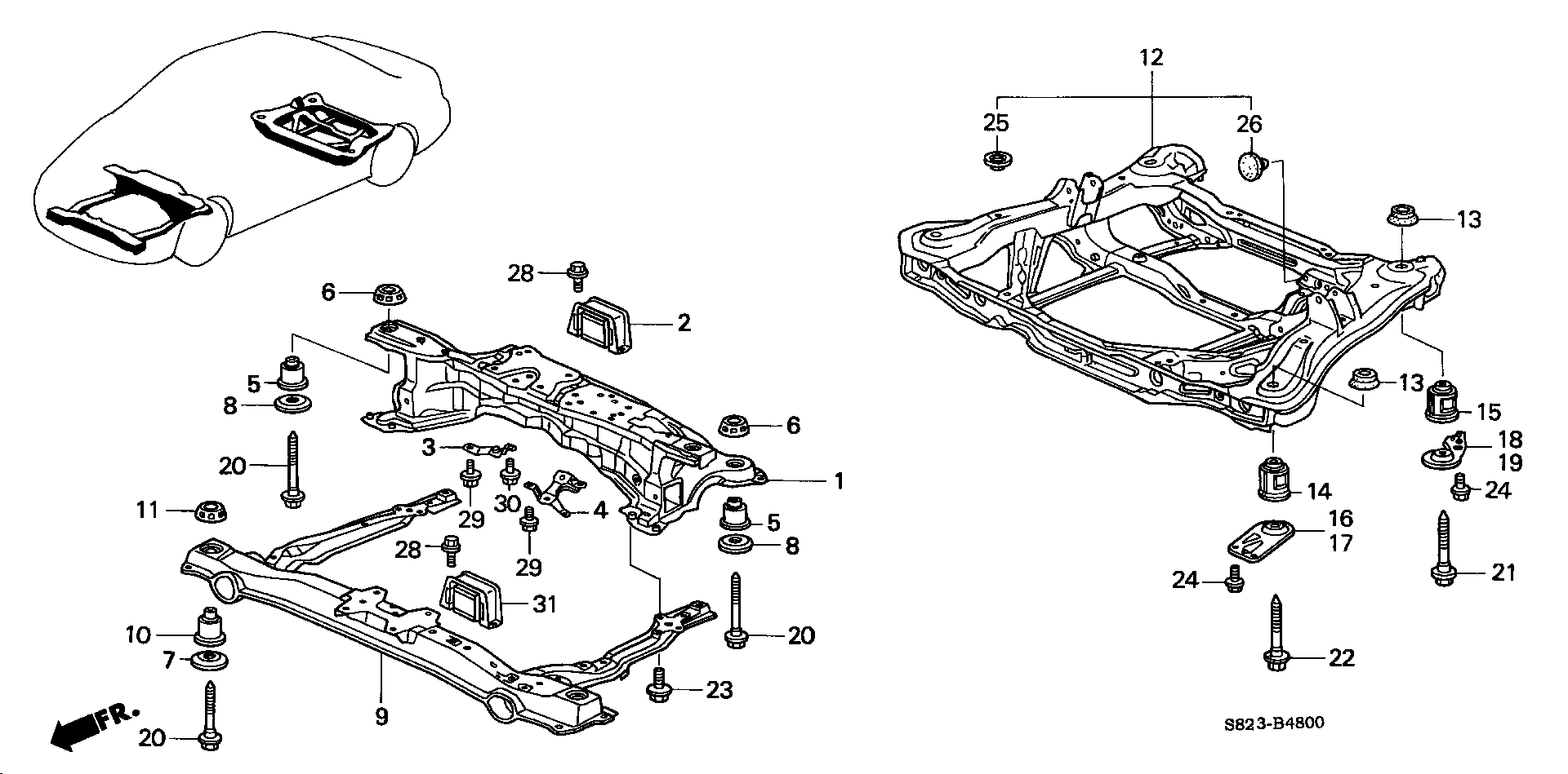 Diagram REAR BEAM@CROSS BEAM for your 1994 Honda Civic Hatchback   