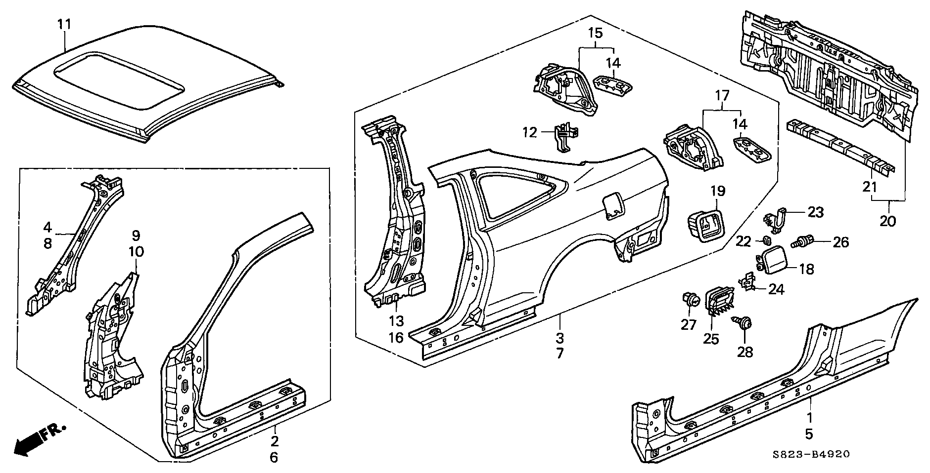 Diagram OUTER PANEL (OLD STYLE PANEL) for your 1995 Honda Civic Hatchback   