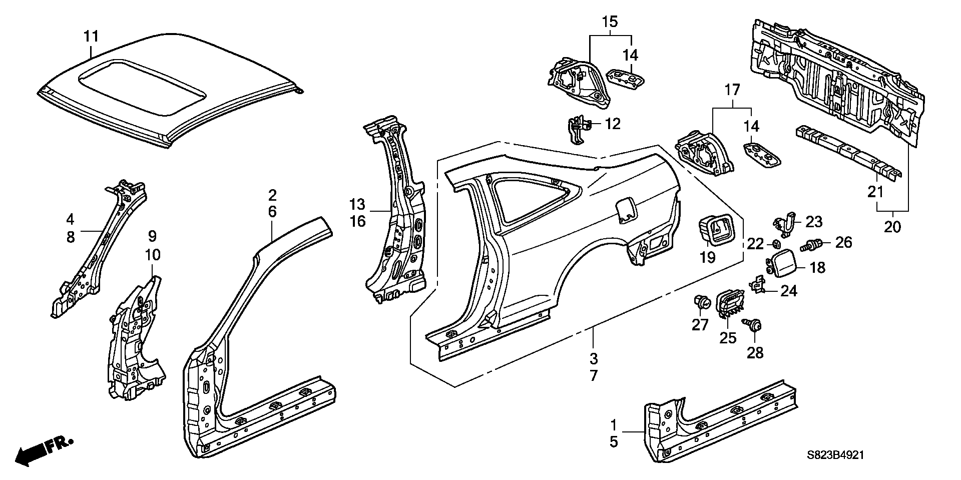 Diagram OUTER PANEL (PLASMA STYLE  PANEL) for your 1995 Honda Civic Hatchback   