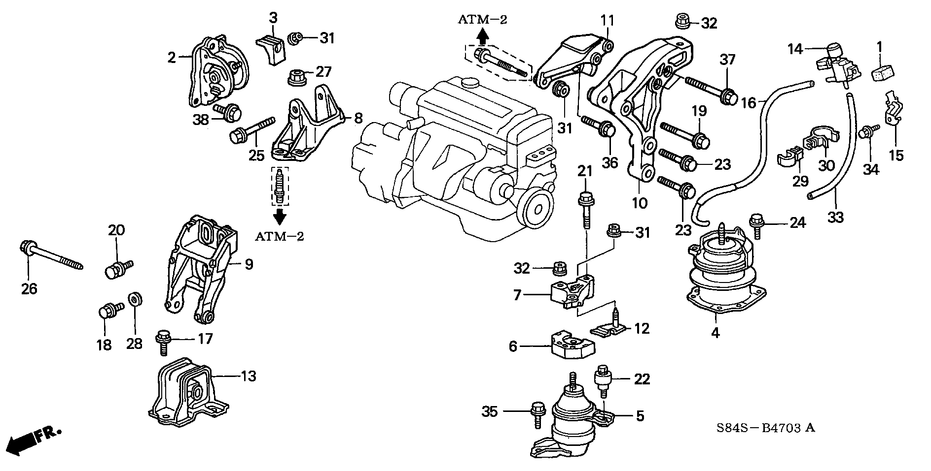 Diagram ENGINE MOUNTS (L4) (AT) (3) for your Honda