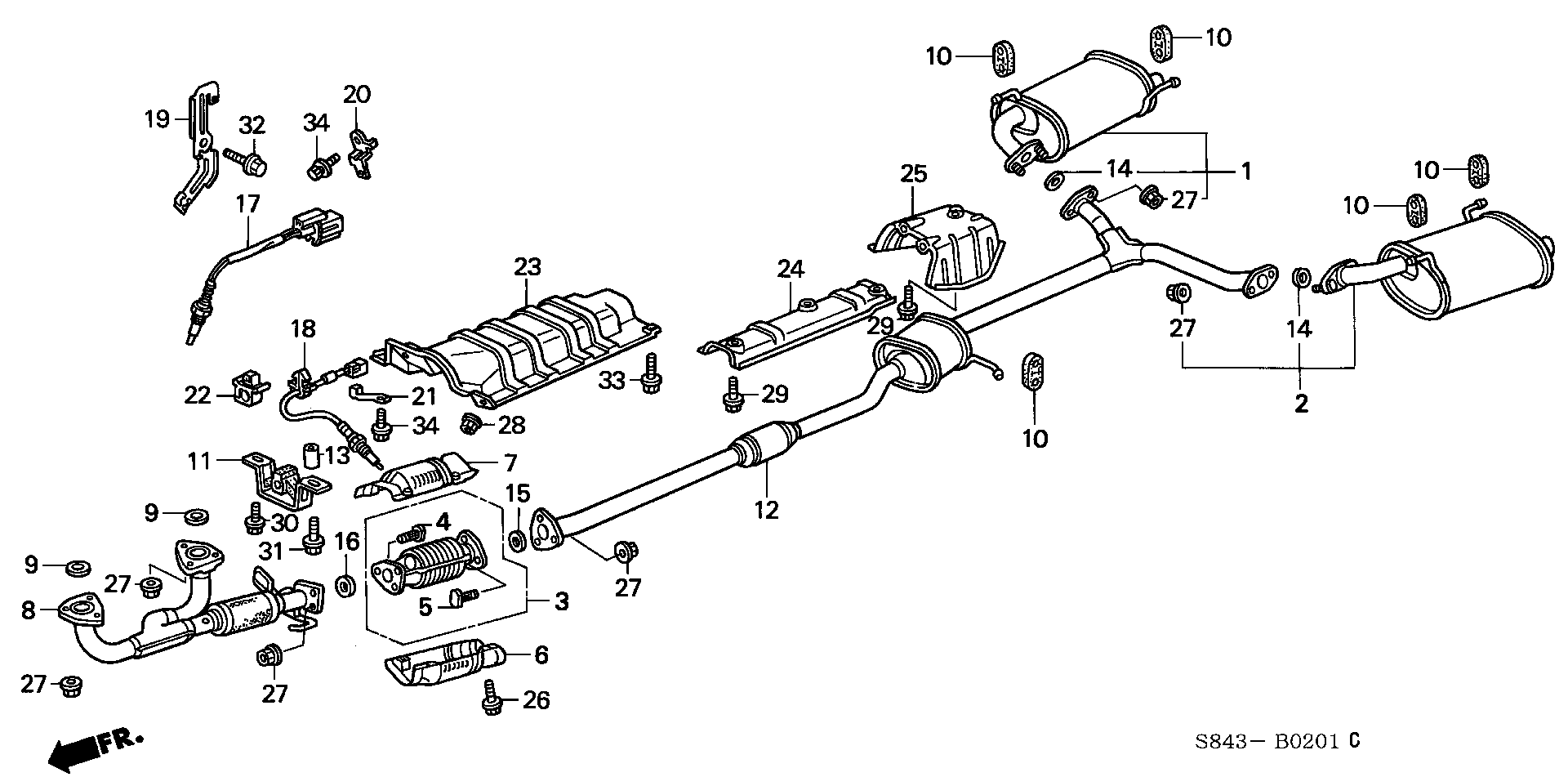 Diagram EXHAUST PIPE (V6) for your 1990 Honda Accord Coupe 2.2L AT LX 