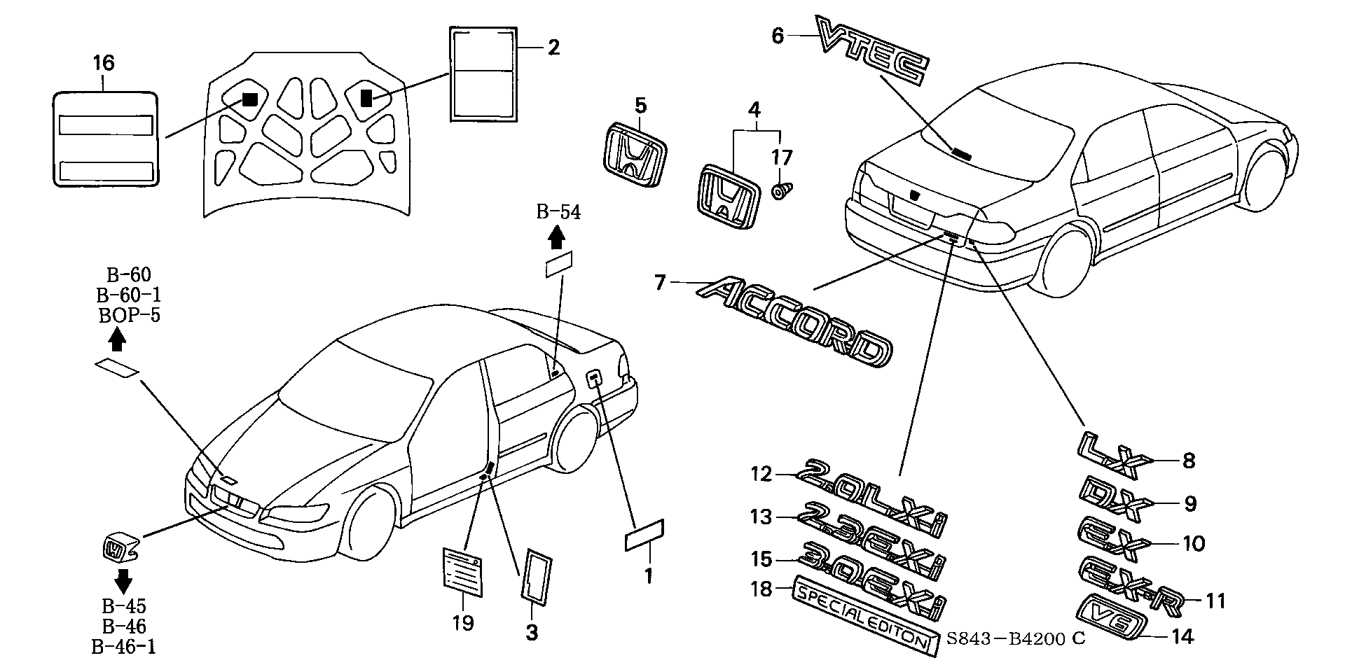 Diagram EMBLEMS@CAUTION LABELS for your 1989 Honda Accord Coupe 2.0L MT DX 