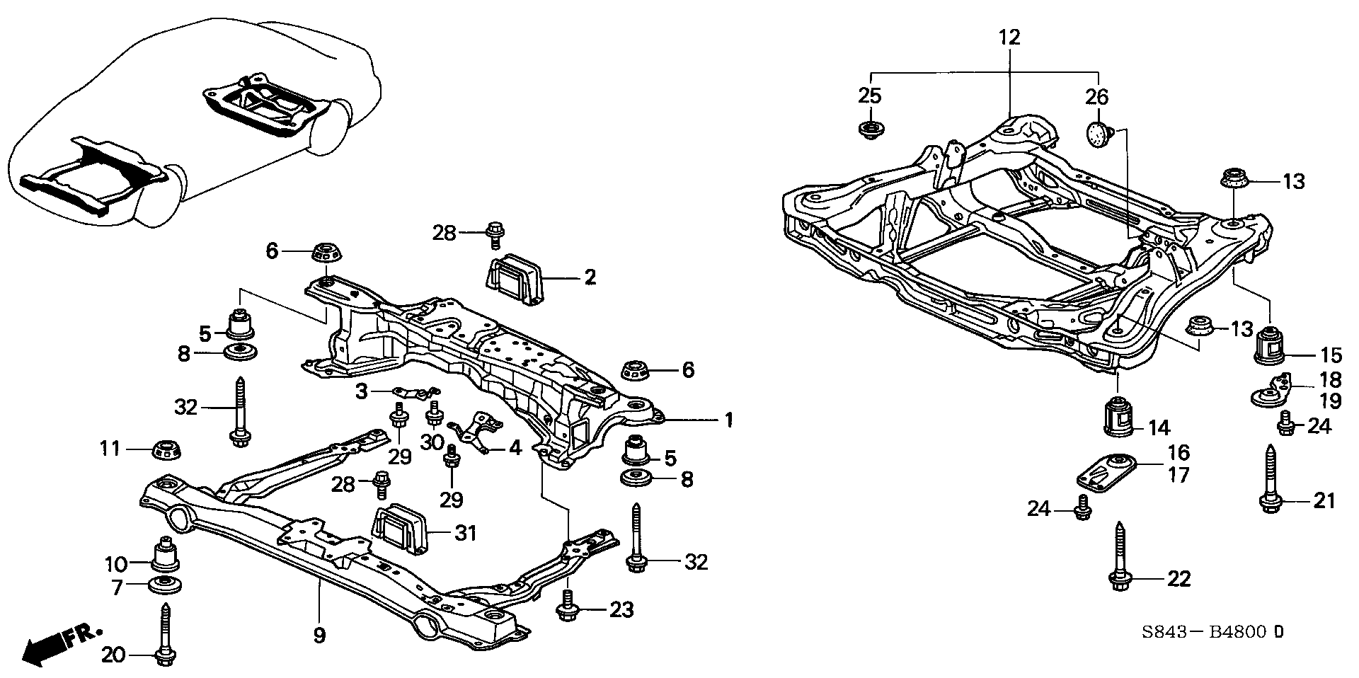 Diagram REAR BEAM@CROSS BEAM for your 1994 Honda Civic Hatchback   