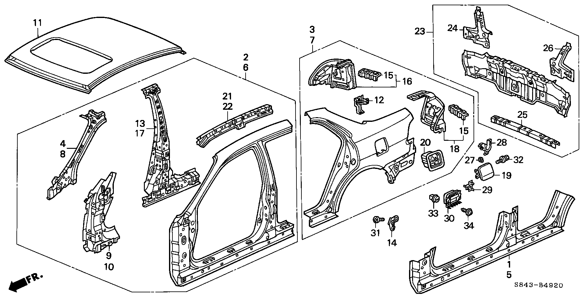 Diagram OUTER PANEL for your 1995 Honda Civic Hatchback   