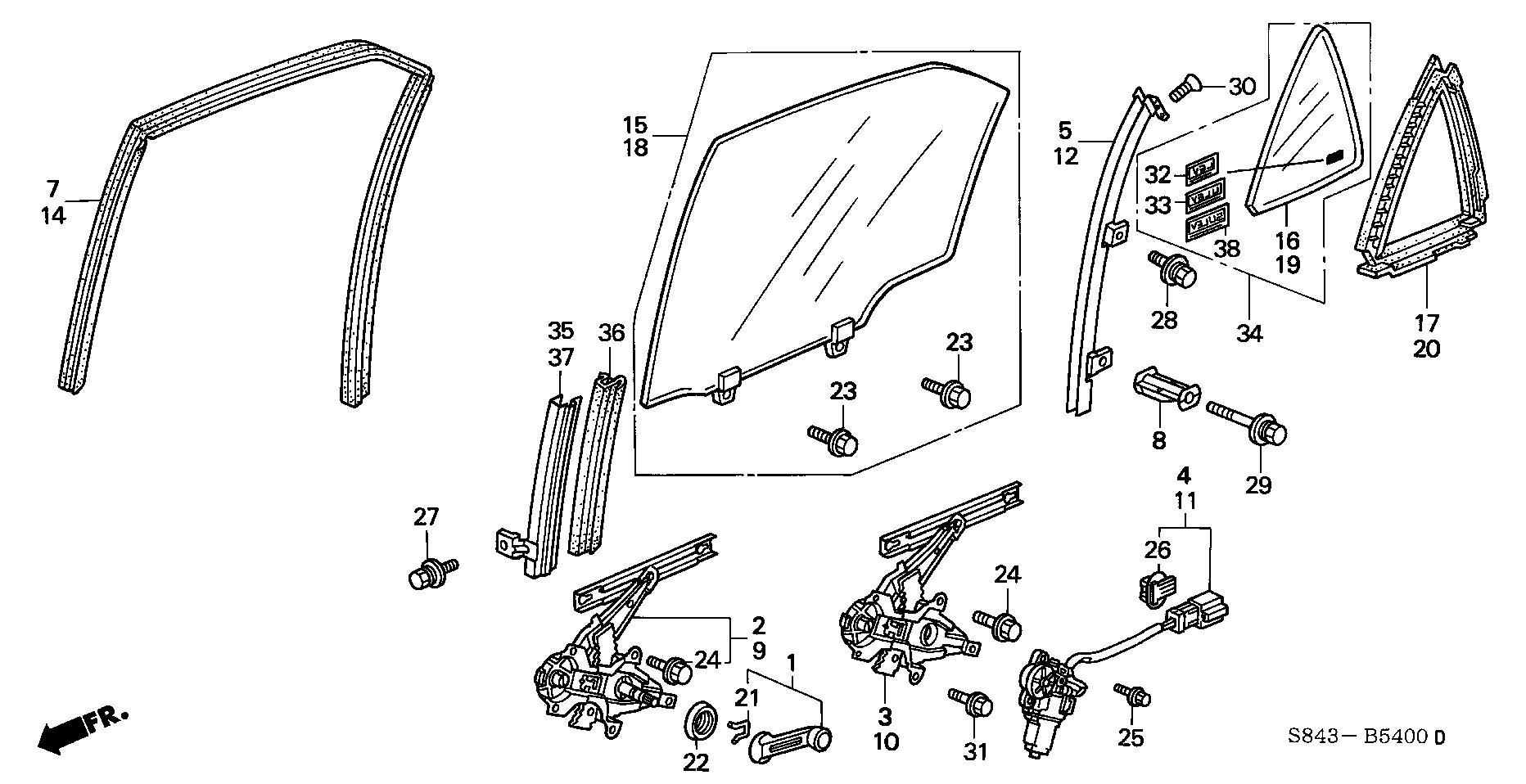 Diagram REAR DOOR WINDOWS for your Honda