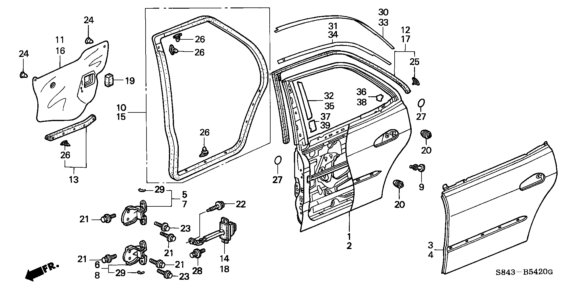 Diagram REAR DOOR PANELS for your Honda