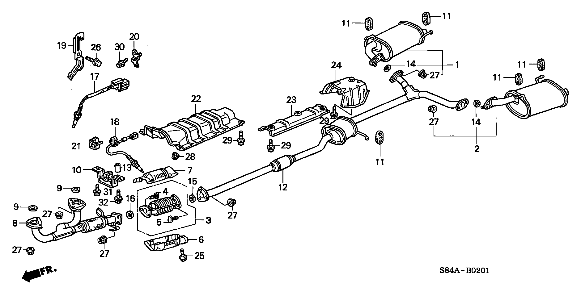 Diagram EXHAUST PIPE (V6) for your Honda