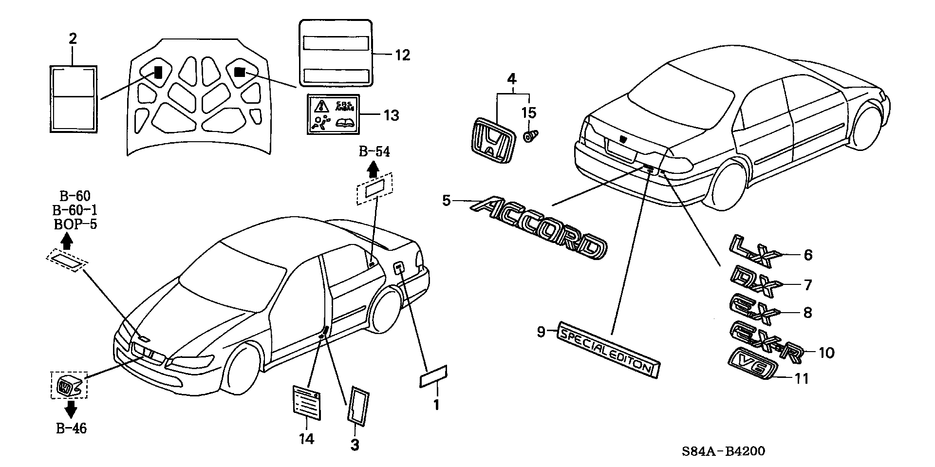 Diagram EMBLEMS@CAUTION LABELS for your 1989 Honda Accord Coupe 2.0L MT DX 