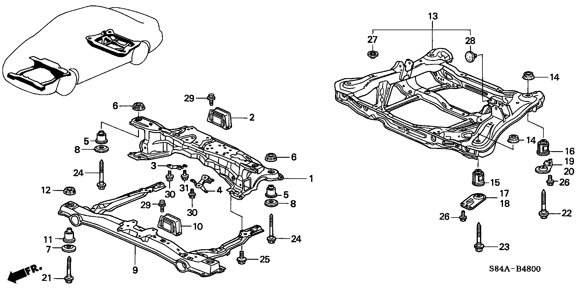 Diagram REAR BEAM@CROSS BEAM for your 1994 Honda Civic Hatchback   