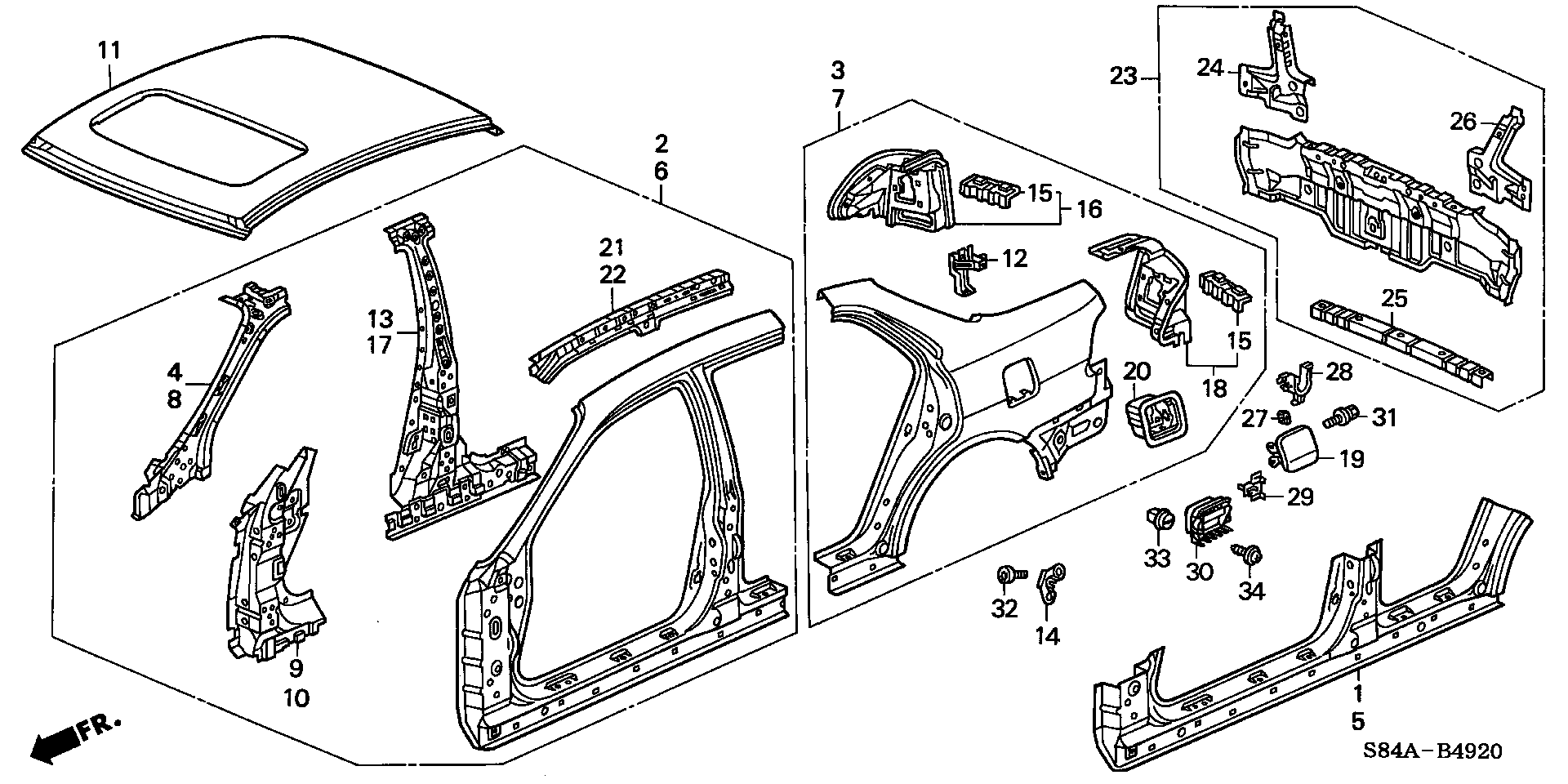 Diagram OUTER PANEL for your 1995 Honda Civic Hatchback   