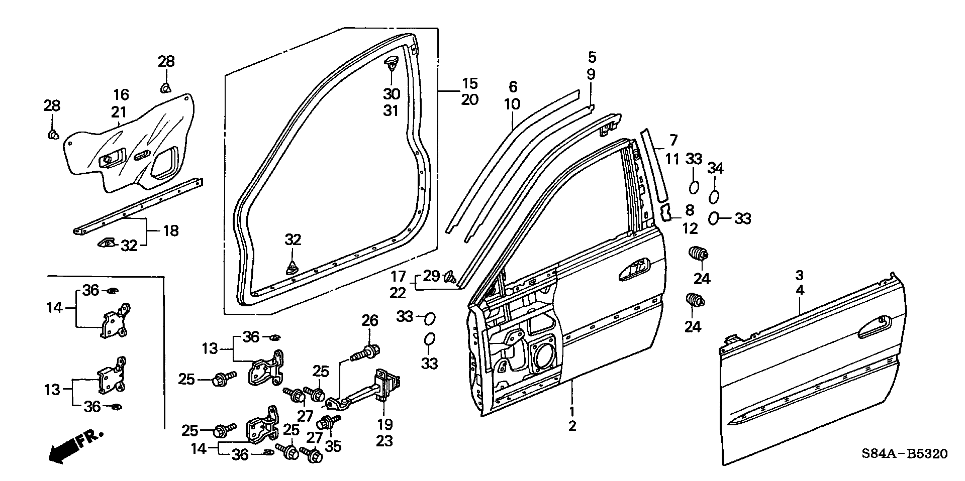 Diagram FRONT DOOR PANELS for your Honda