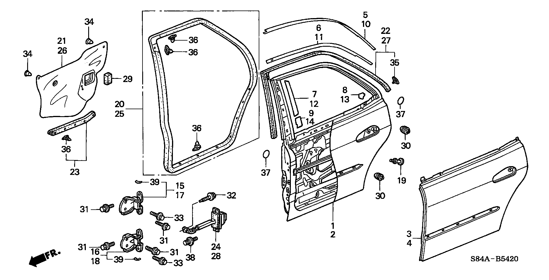 Diagram REAR DOOR PANELS for your Honda