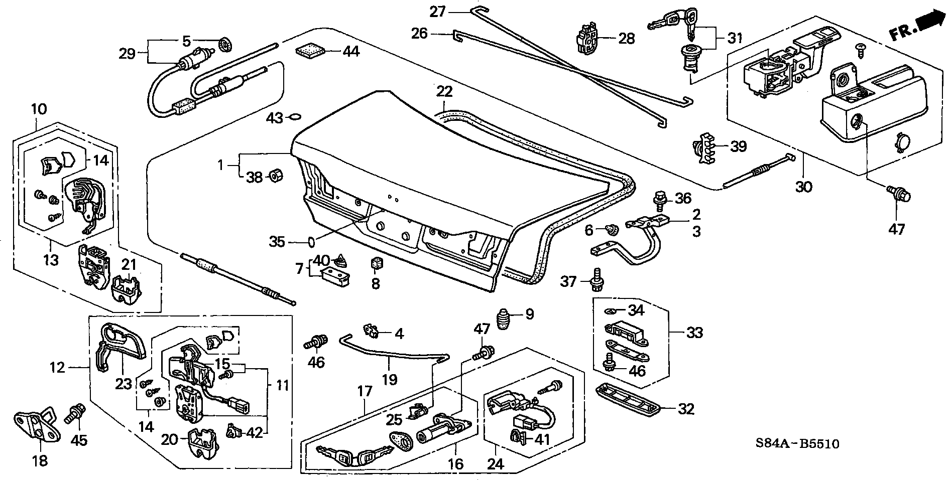 Diagram TRUNK LID for your 1990 Honda Accord Coupe 2.2L MT LX 