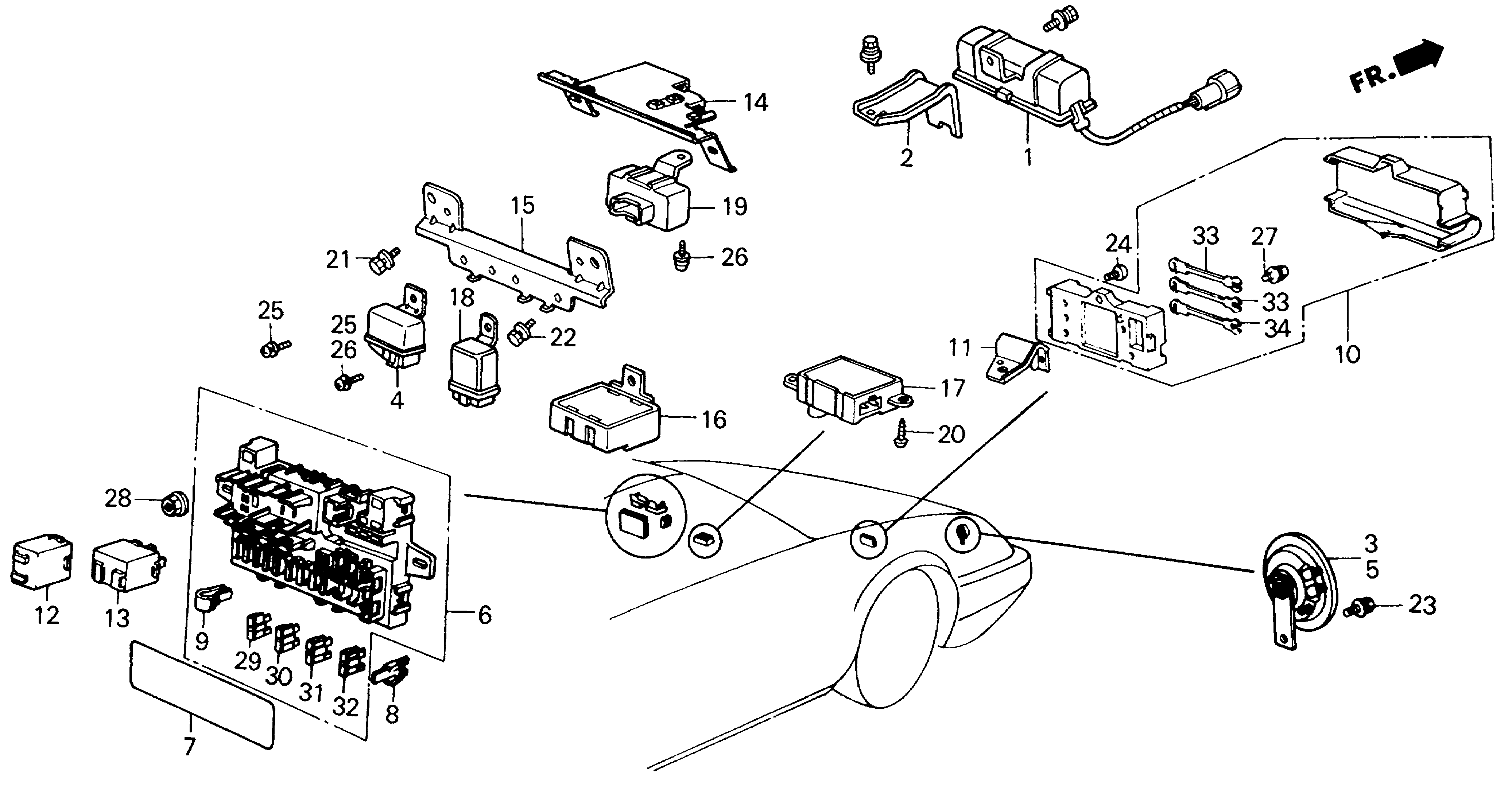 Diagram FUSE BOX@RELAY@HORN for your 1990 Honda Accord Coupe 2.2L MT LX 