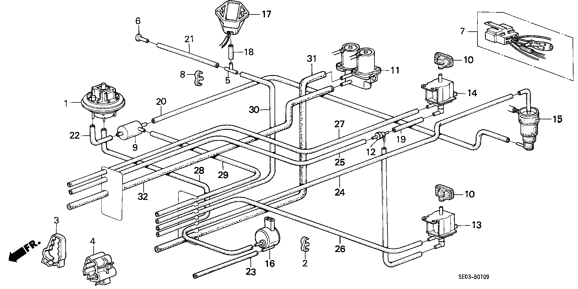 Diagram AIR CLEANER VACUUM TUBING  (PGM-FI) ('86-'87) for your 1997 Honda Civic   