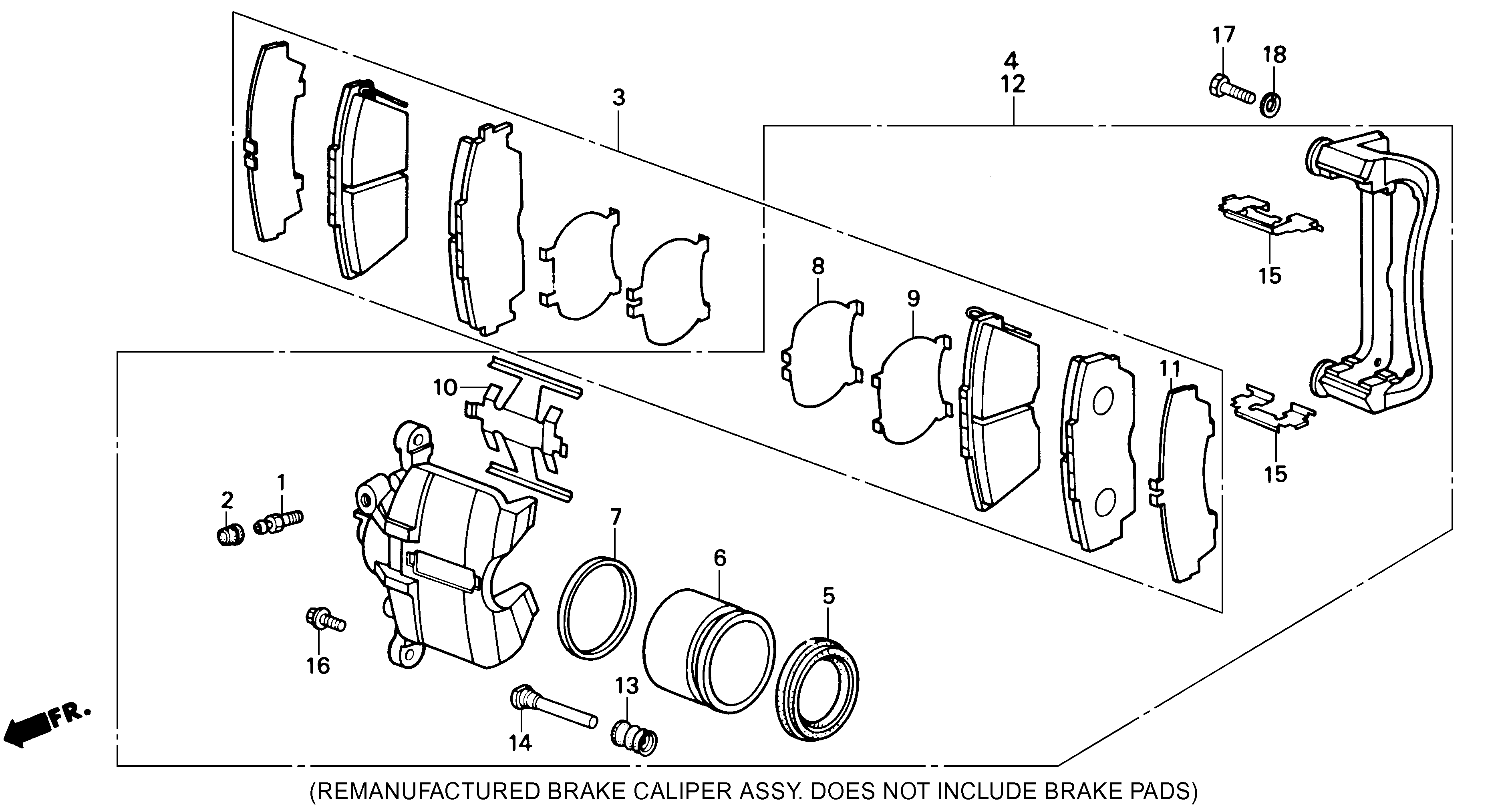 Diagram FRONT BRAKE CALIPER ('88-'89 LXI, SEI) for your Honda