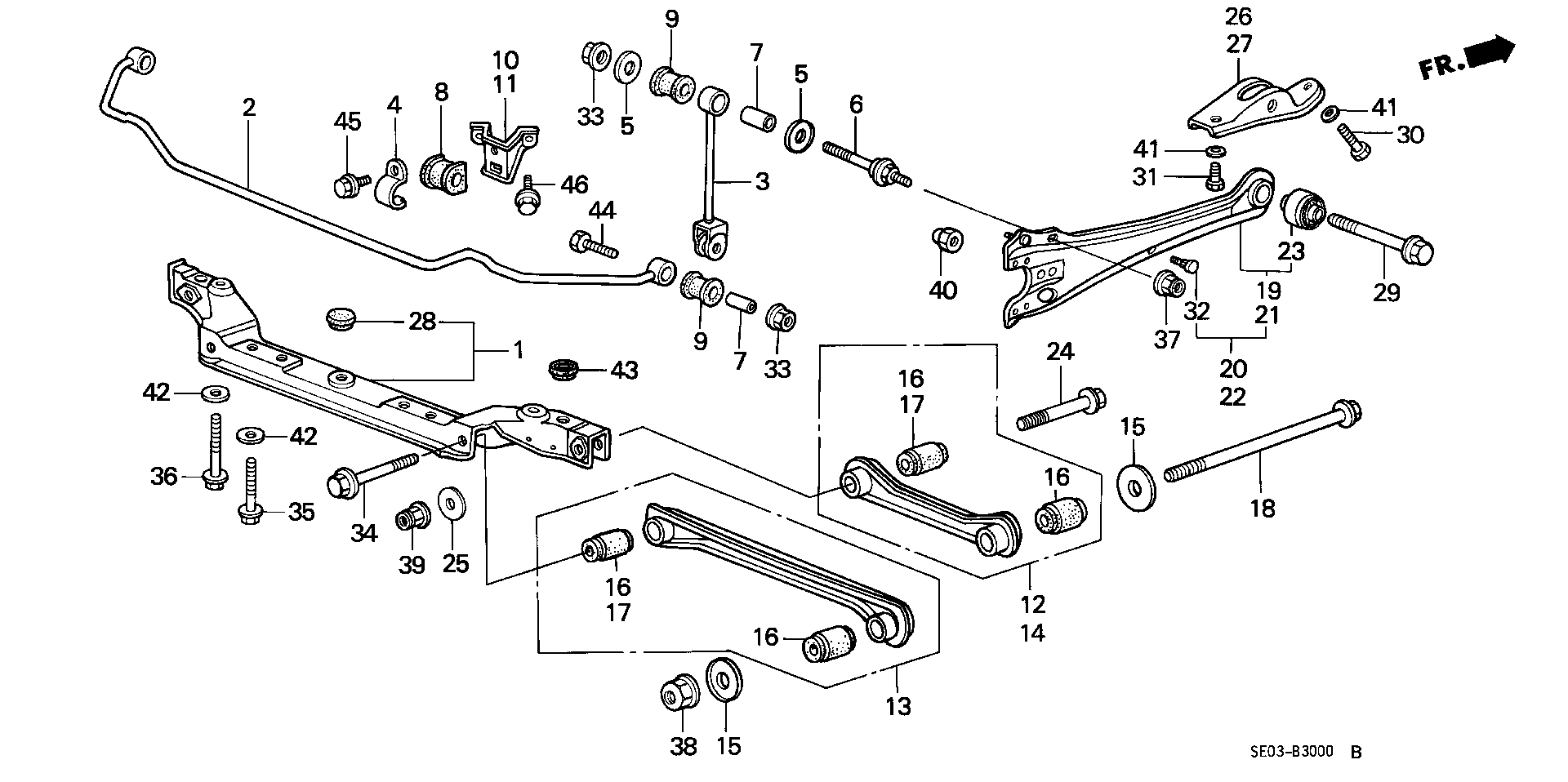 Diagram REAR LOWER ARM for your 1998 Honda Civic Hatchback   