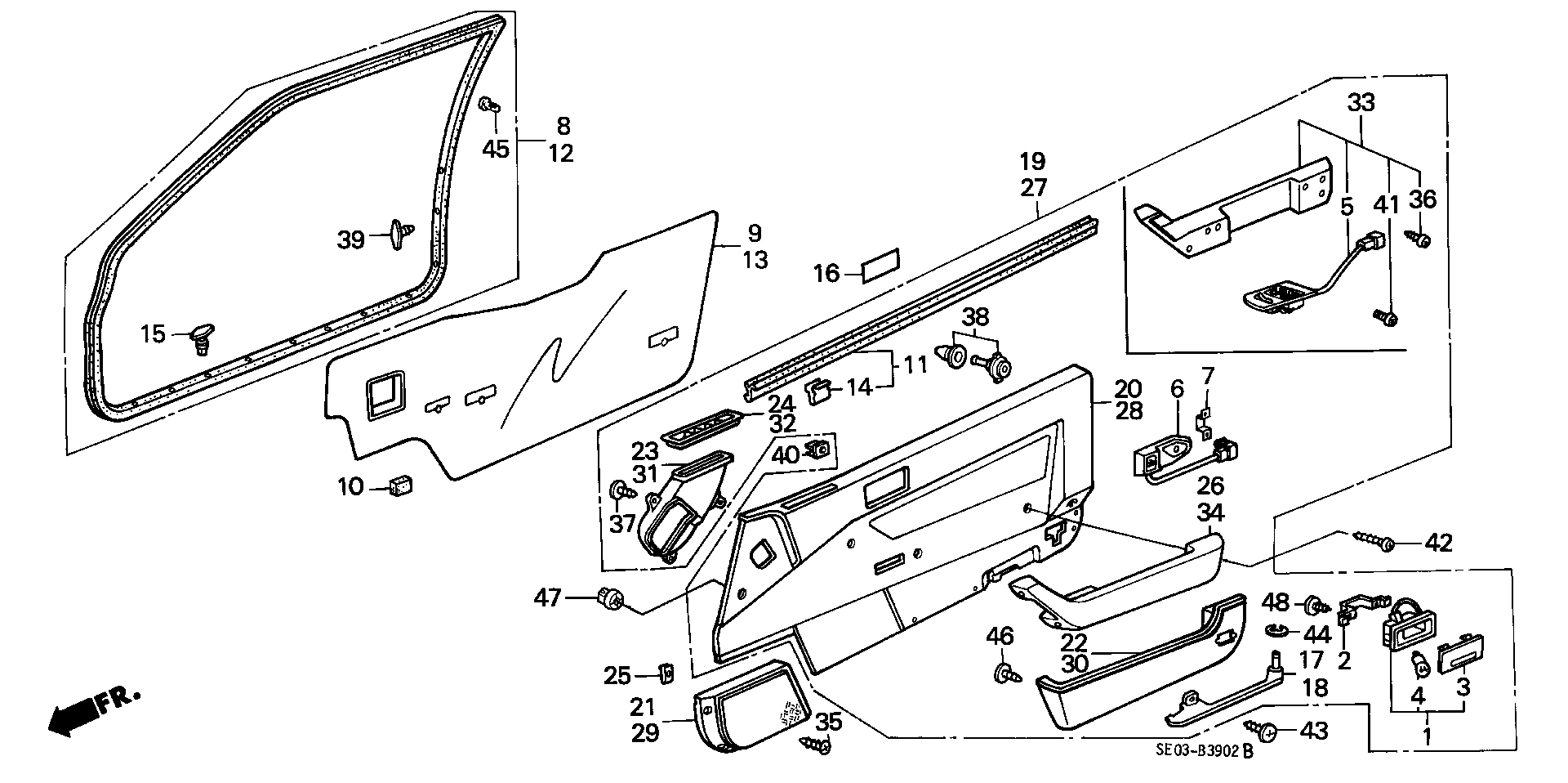 Diagram FRONT DOOR LINING (3D) for your 1990 Honda Accord Coupe 2.2L MT LX 