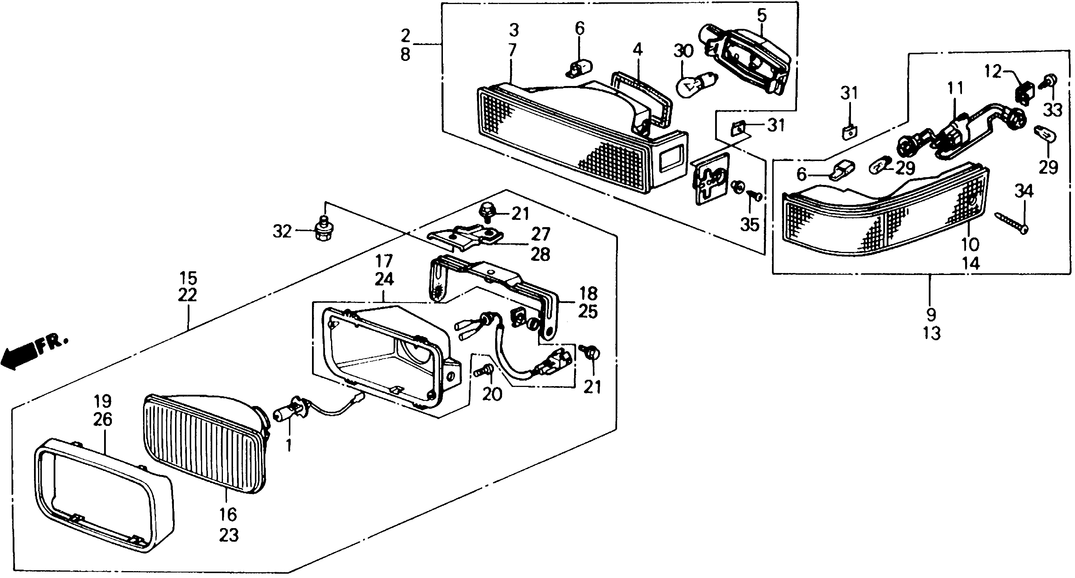 Diagram FRONT COMBINATION LIGHT ('88-'89) for your 1990 Honda Accord Coupe 2.2L MT LX 