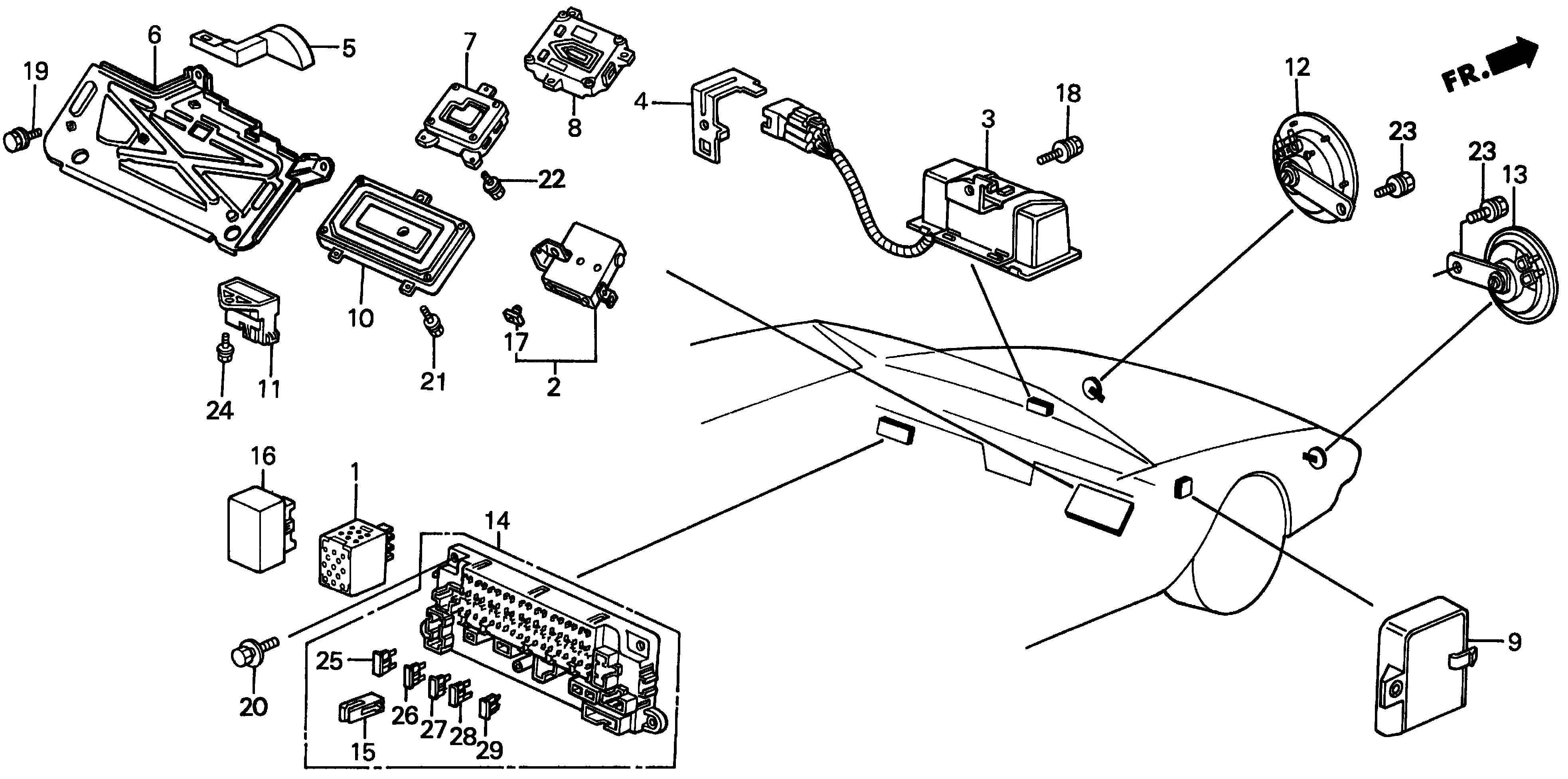 Diagram CONTROLLER@FUSE BOX@HORN for your Honda Prelude  