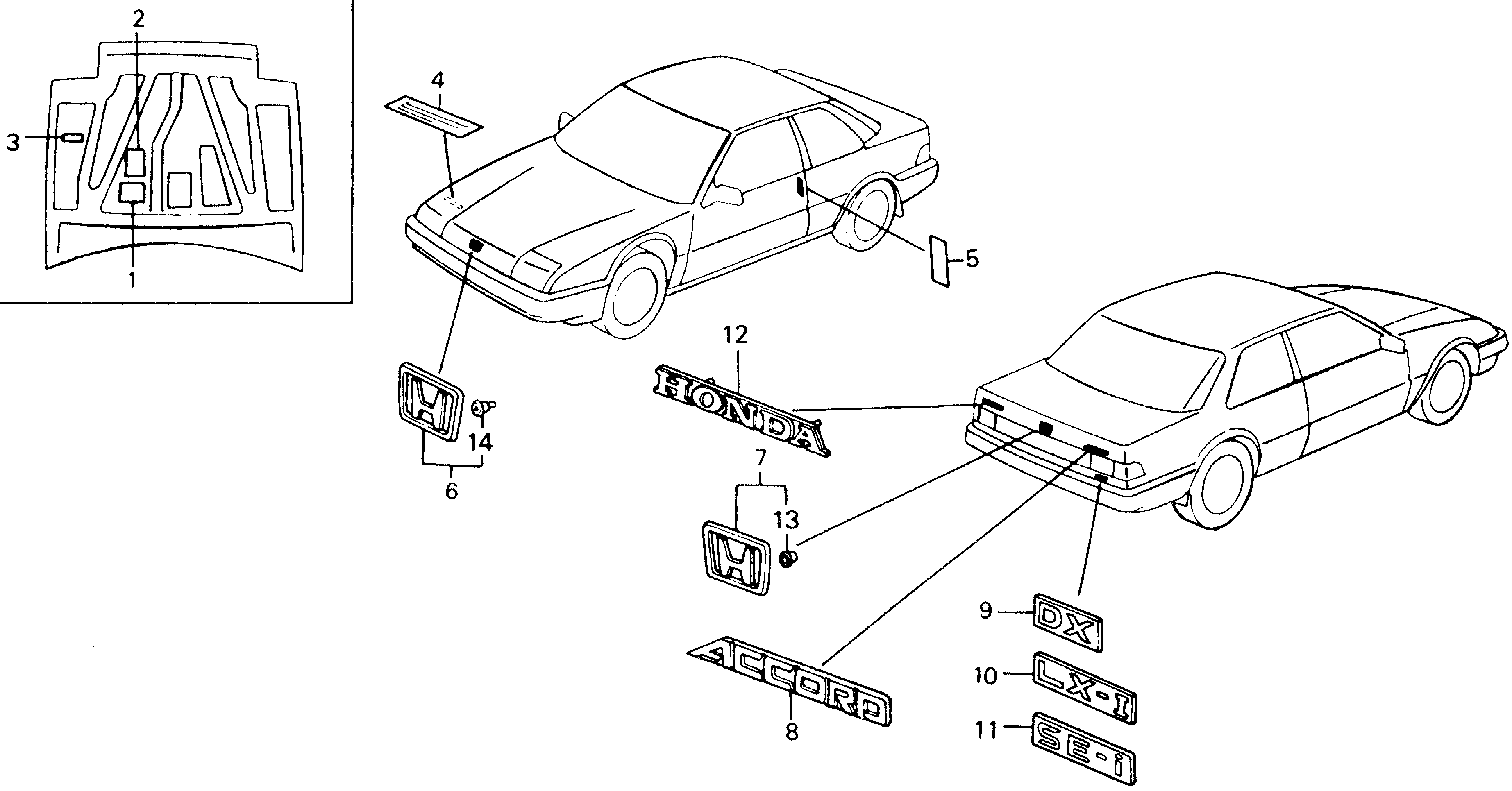 Diagram EMBLEMS for your 1989 Honda Accord Coupe 2.0L MT DX 