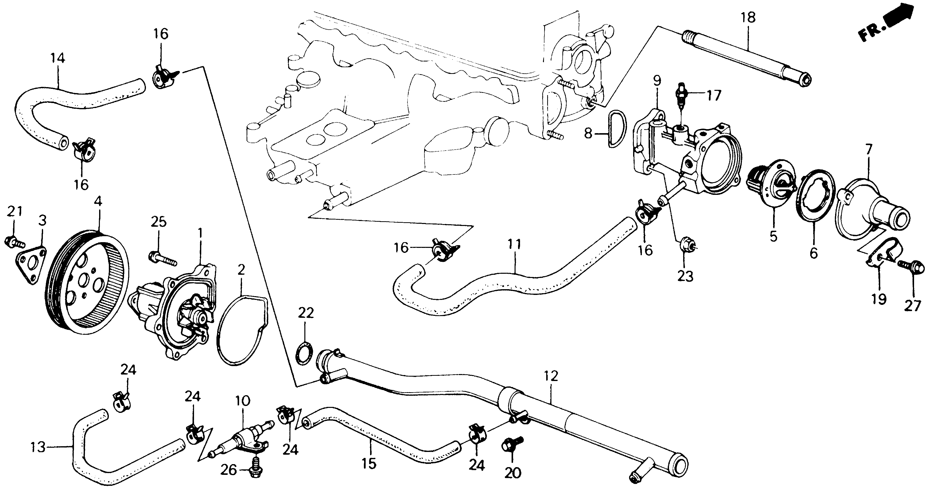 Diagram WATER PUMP@THERMOSTAT for your 1989 Honda Accord Coupe 2.0L MT DX 