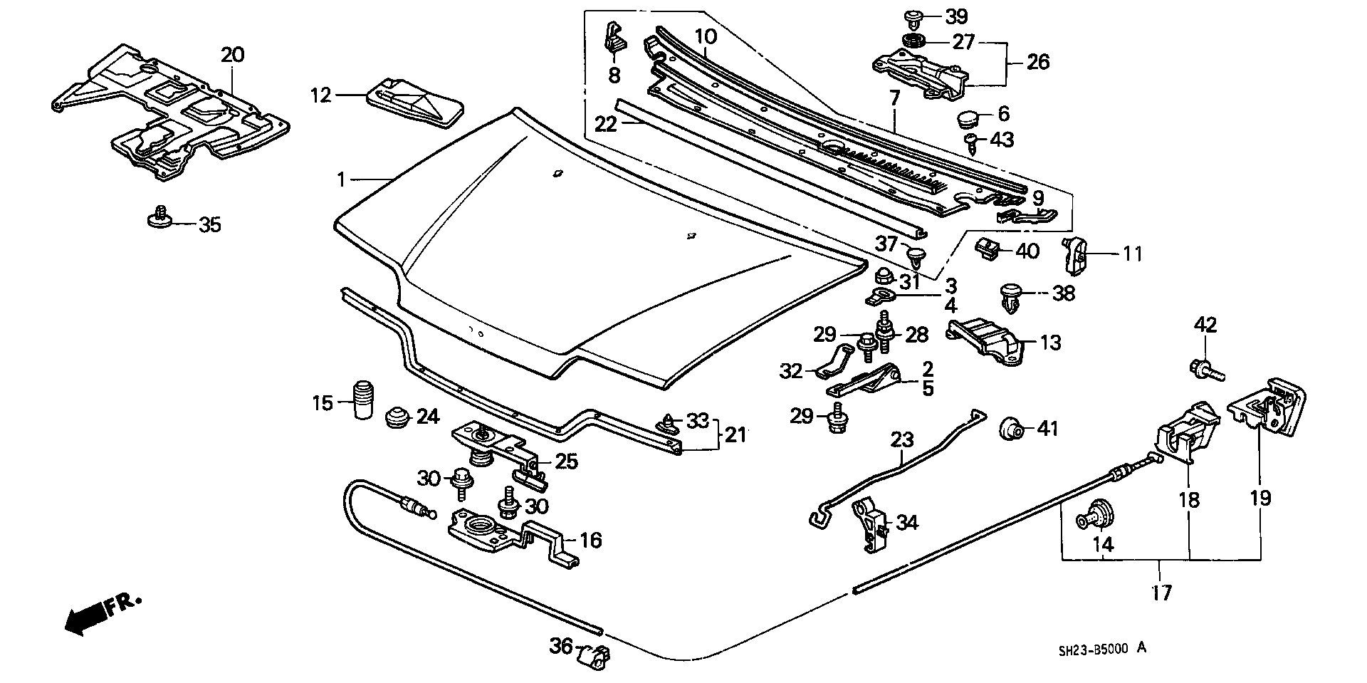 Honda CRX Holder, hood opener stay. Body - 90671-SH3-003 | Honda Parts ...