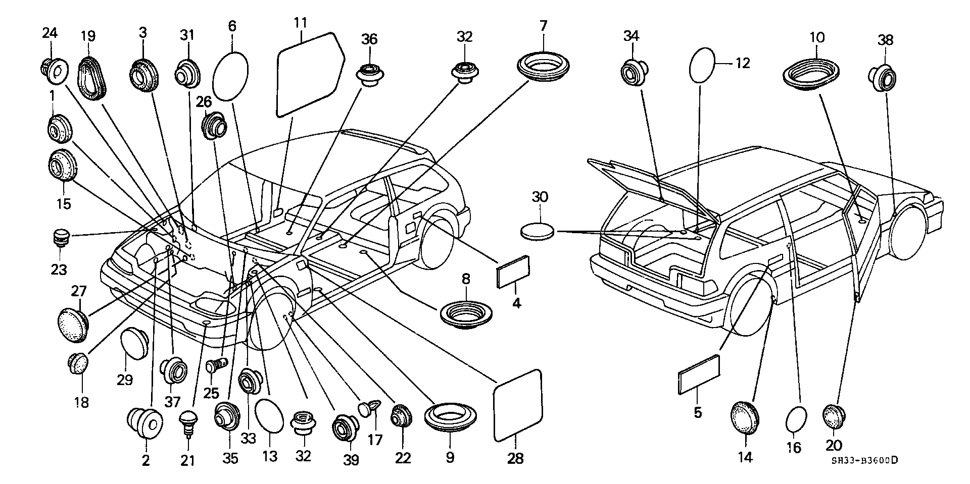 Diagram GROMMET@PLUG for your 1991 Honda Civic Hatchback   