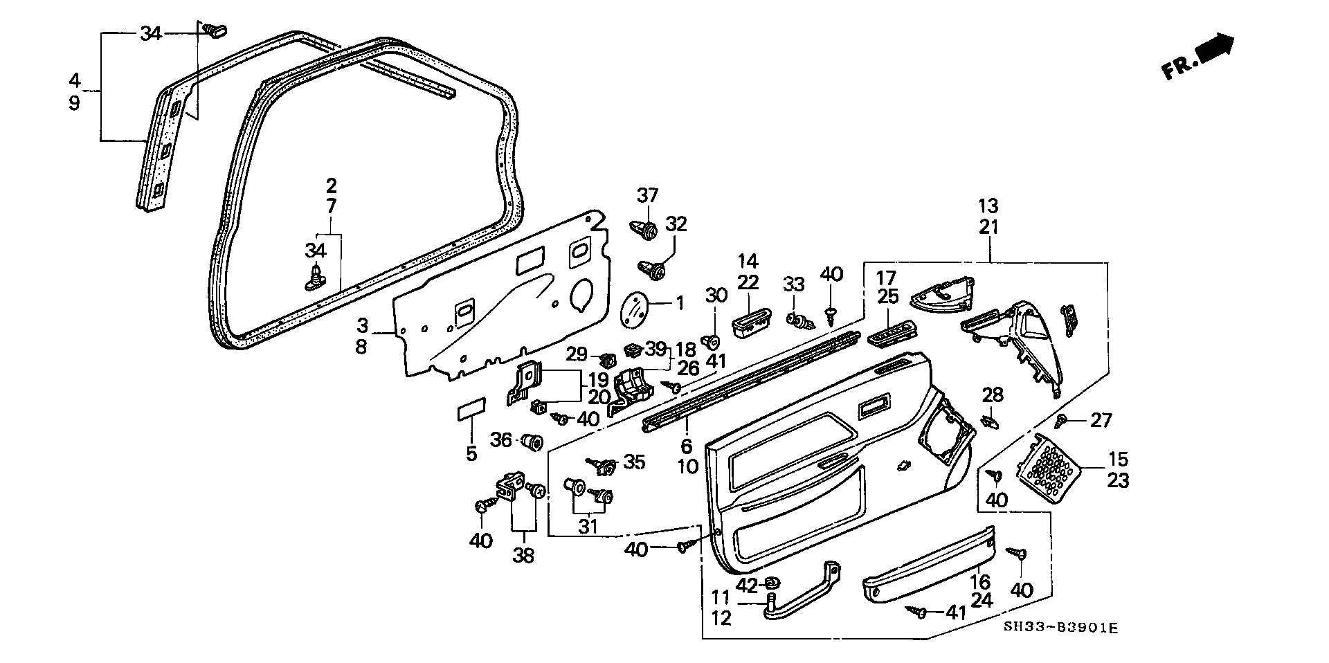 Diagram FRONT DOOR LINING for your Honda Civic Hatchback  