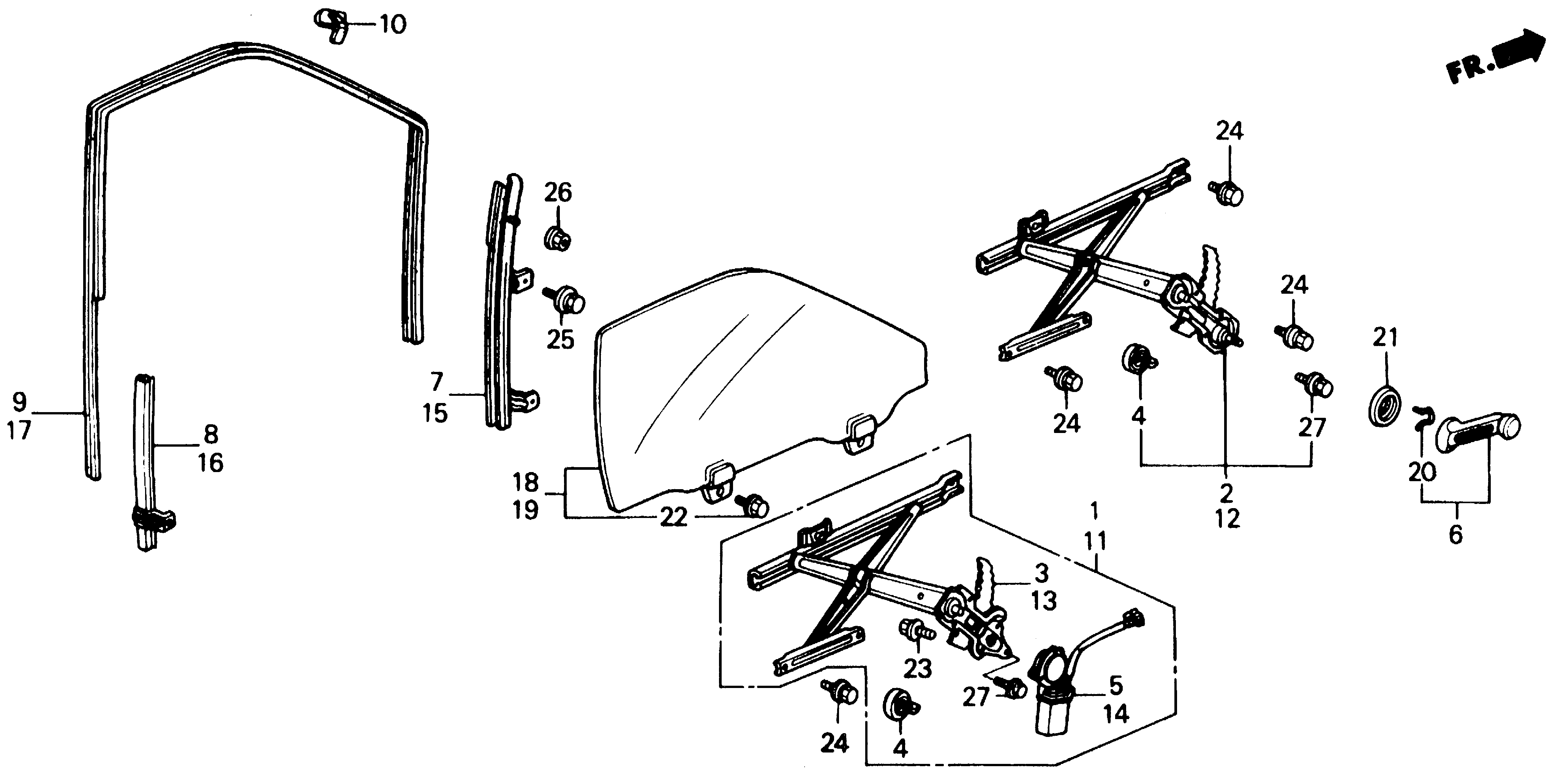 Diagram FRONT DOOR WINDOW for your 1989 Honda CRX   