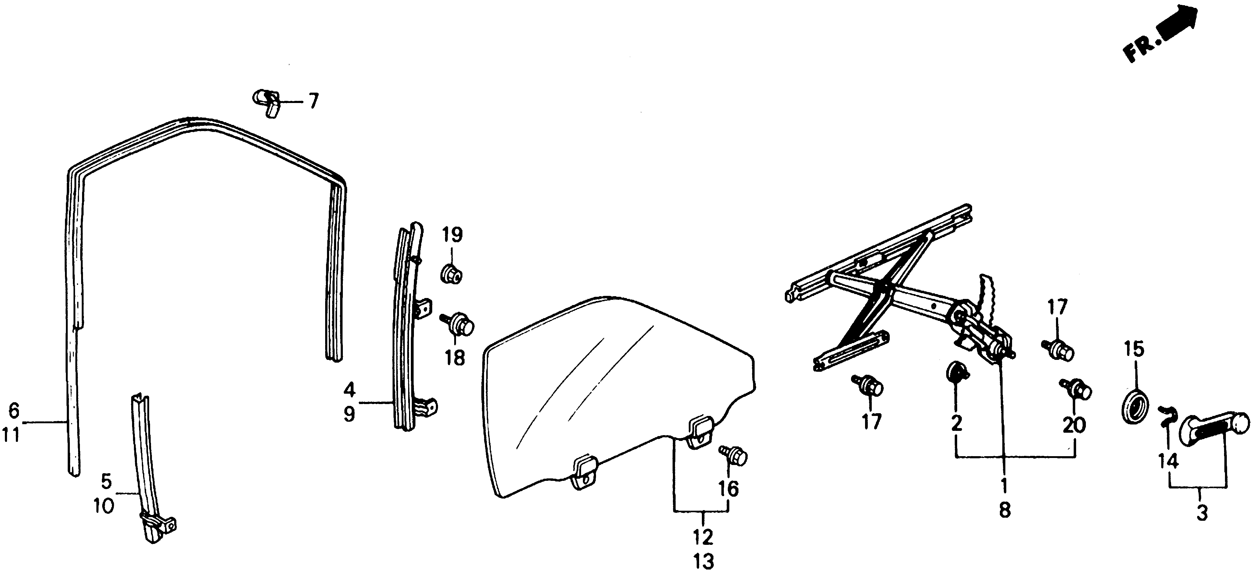 Diagram FRONT DOOR WINDOW for your Honda