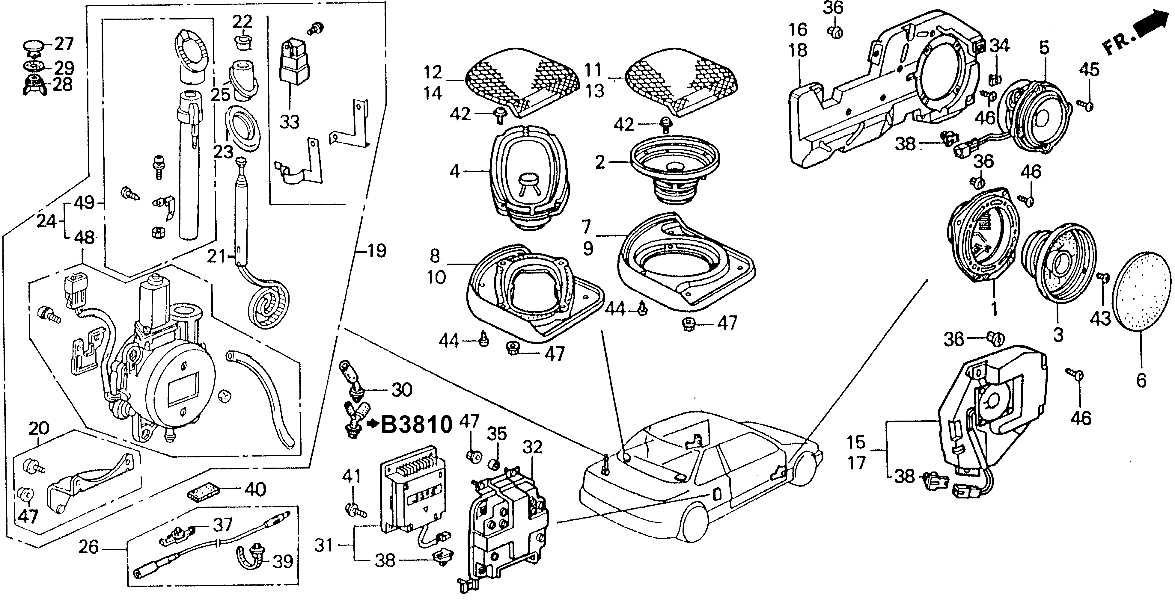 Diagram RADIO ANTENNA@SPEAKER for your 1990 Honda Accord Coupe 2.2L MT LX 