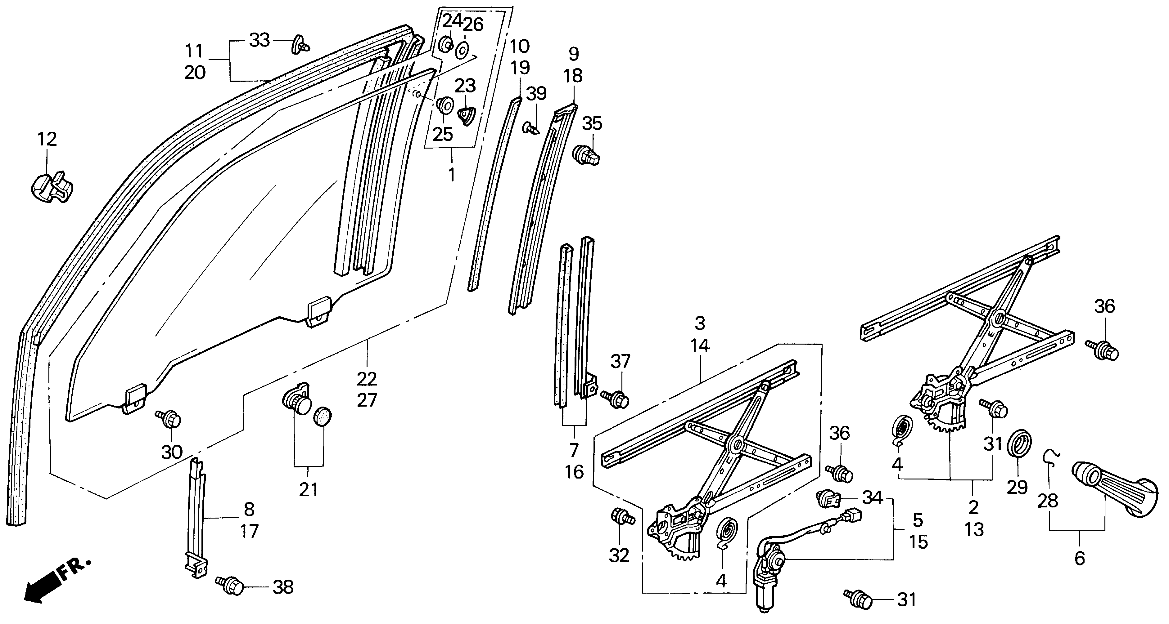 Diagram DOOR GLASS for your 1994 Honda Civic Coupe   