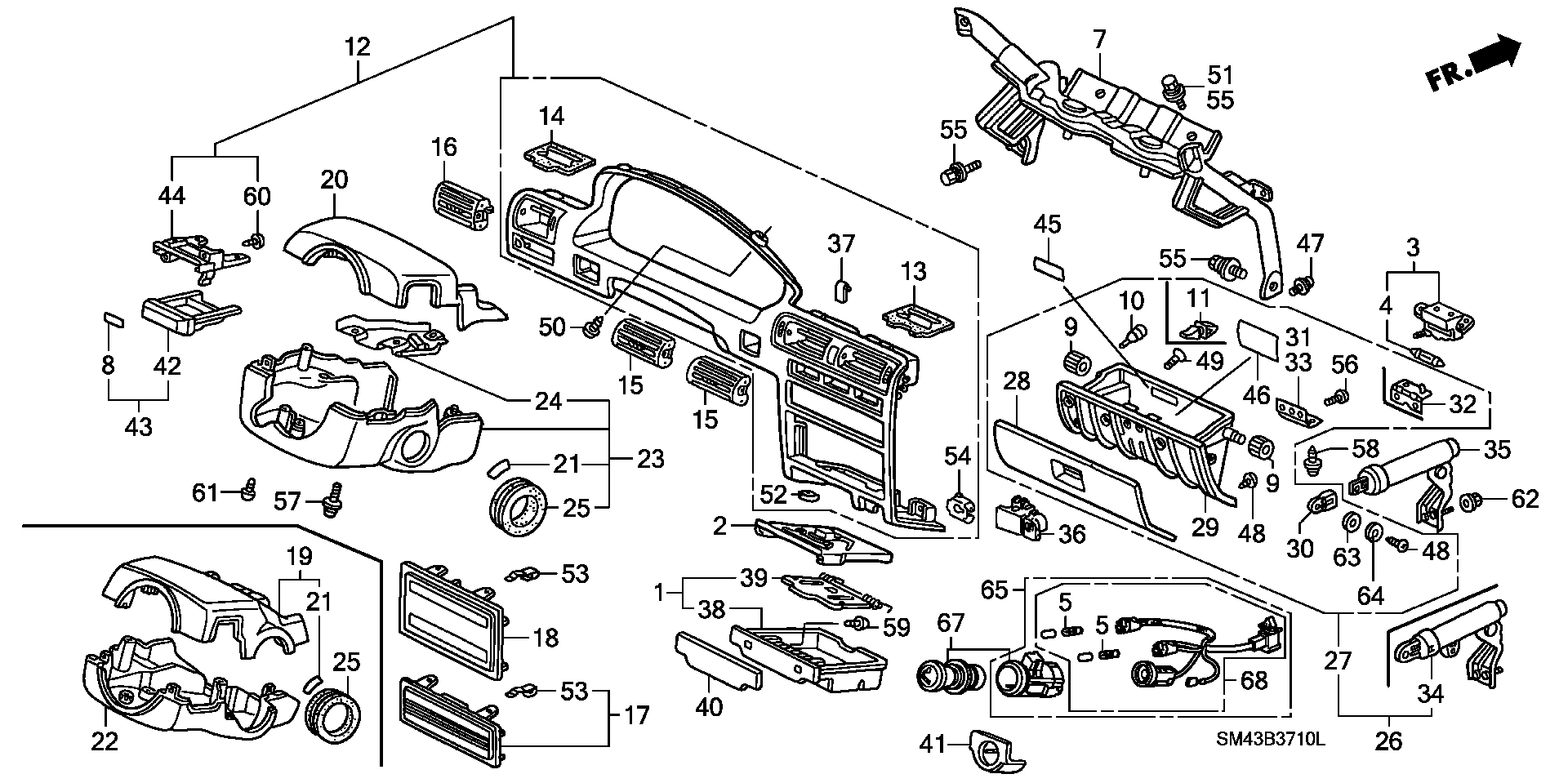 Diagram INSTRUMENT GARNISH for your Honda