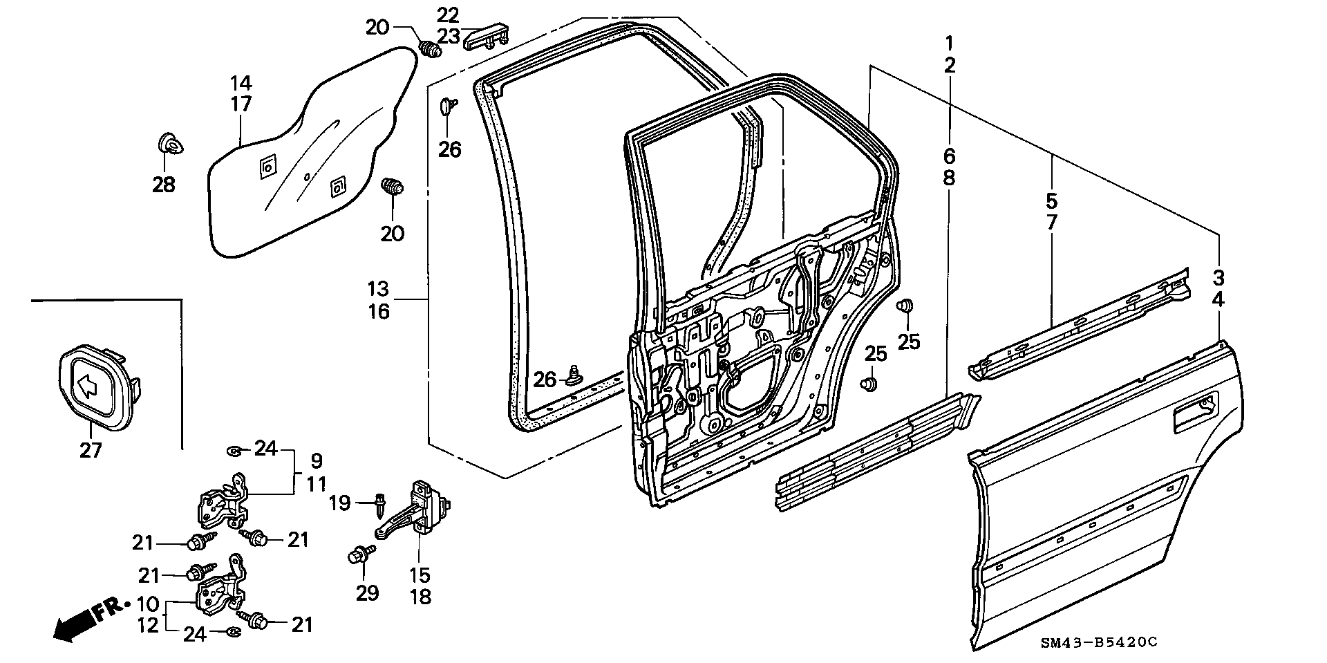 Diagram REAR DOOR PANELS for your Honda