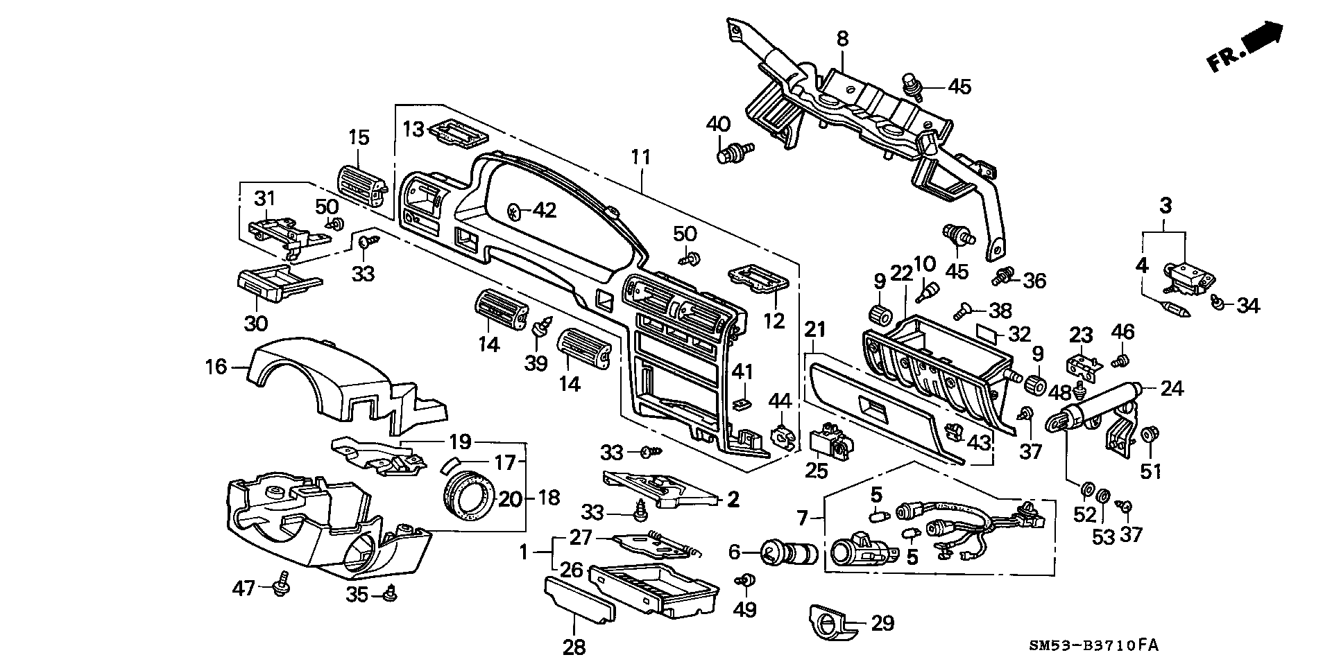 Diagram INSTRUMENT GARNISH for your Honda