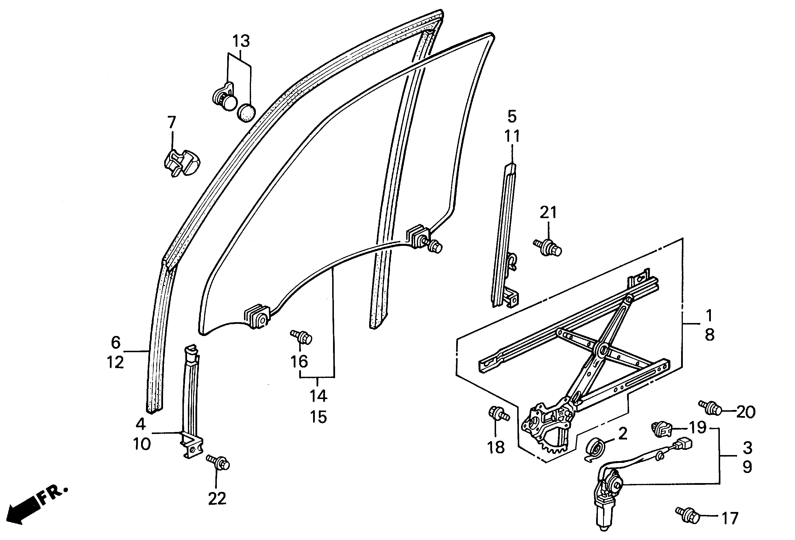 Diagram FRONT DOOR WINDOWS for your Honda