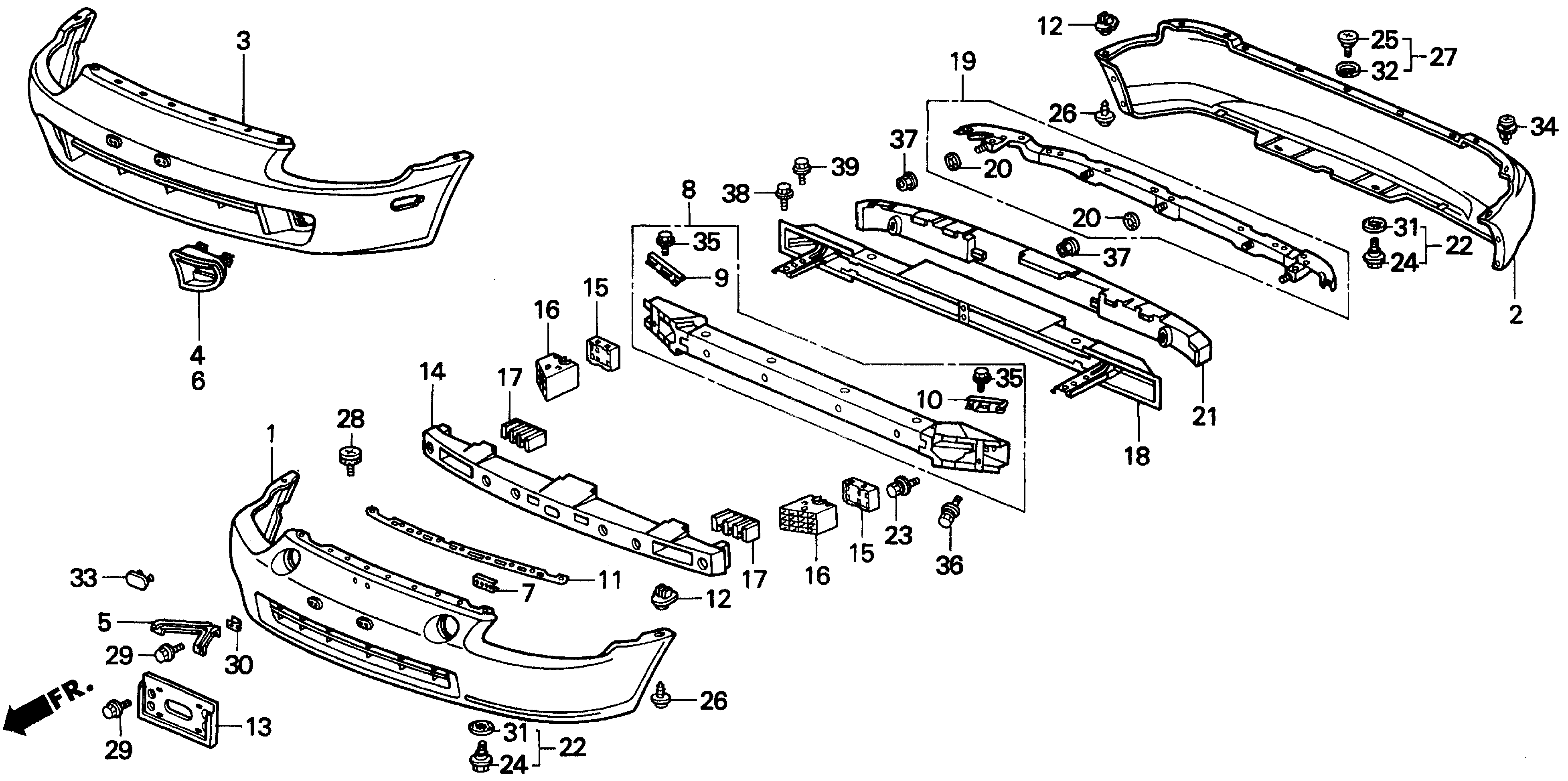 Diagram BUMPER for your 2002 Honda Civic Hatchback   