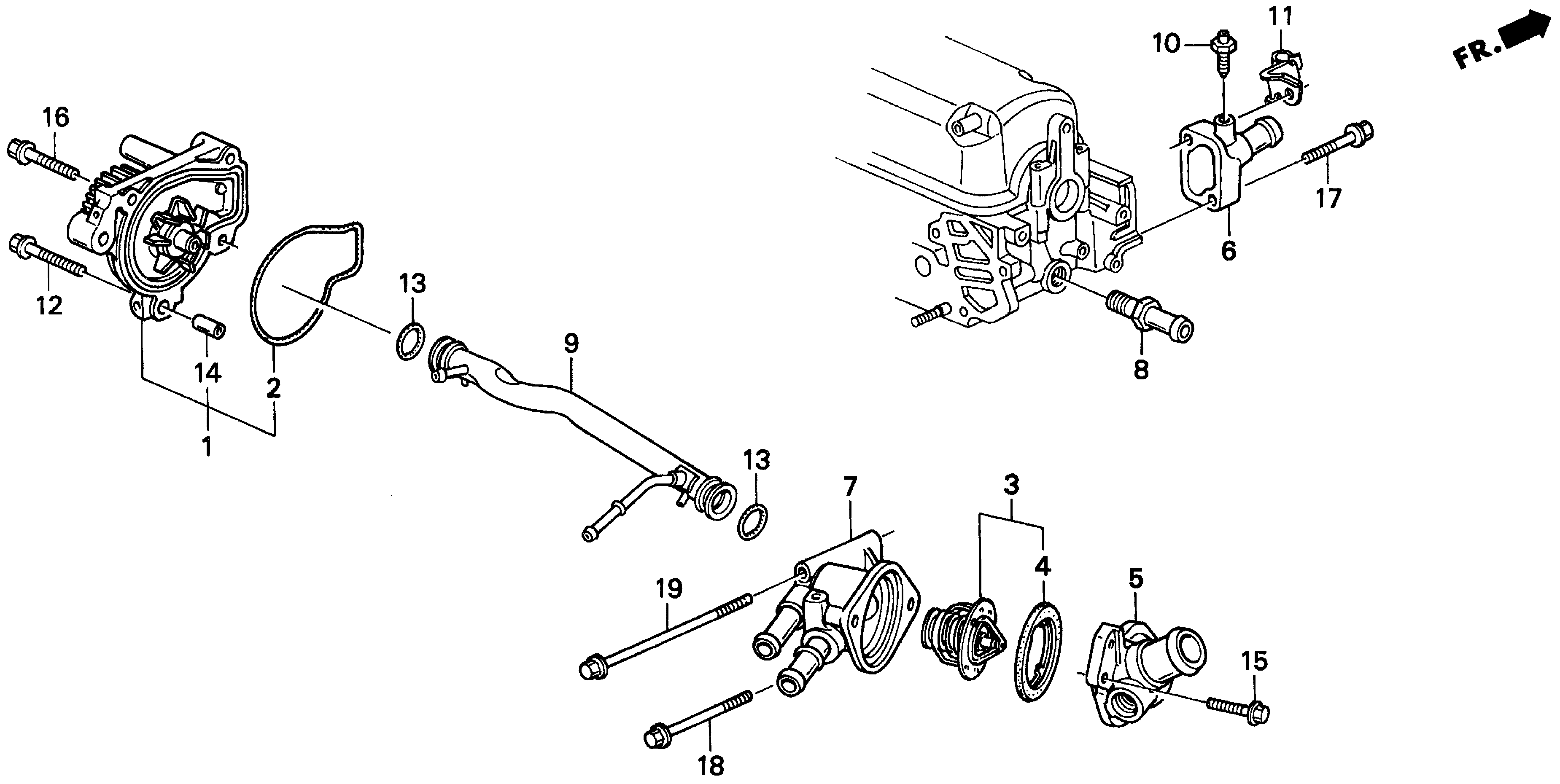 Diagram WATER PUMP@THERMOSTAT (S,SI) for your 1998 Honda Civic Hatchback   