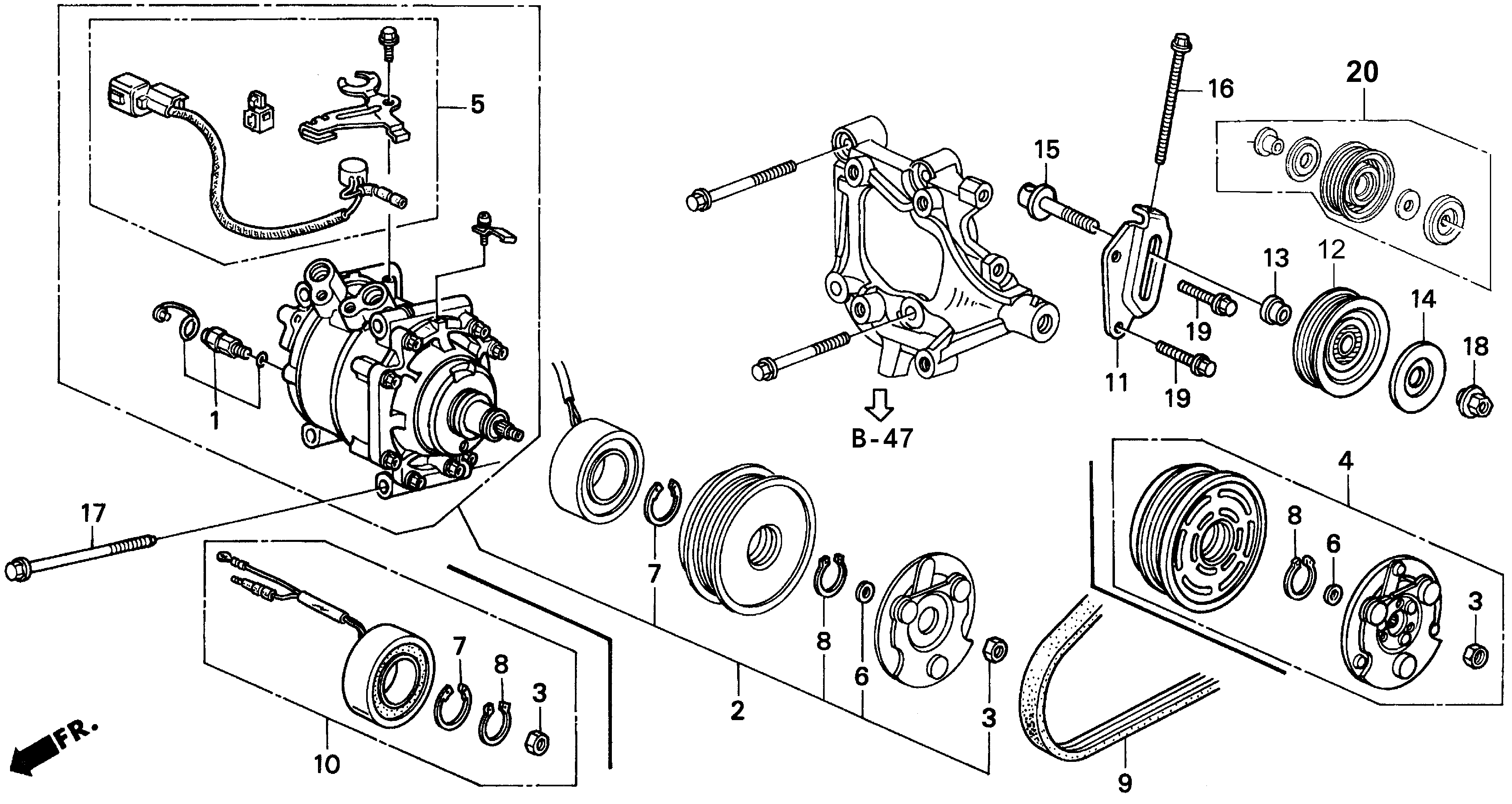 Diagram COMPRESSOR (SANDEN) ('96-'97 S,SI) for your Honda Accord Coupe  