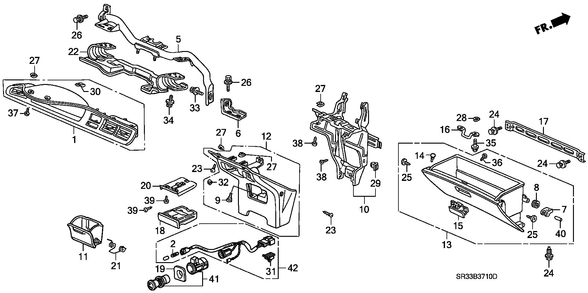 Diagram INSTRUMENT PANEL GARNISH (1) for your Honda Civic Hatchback  