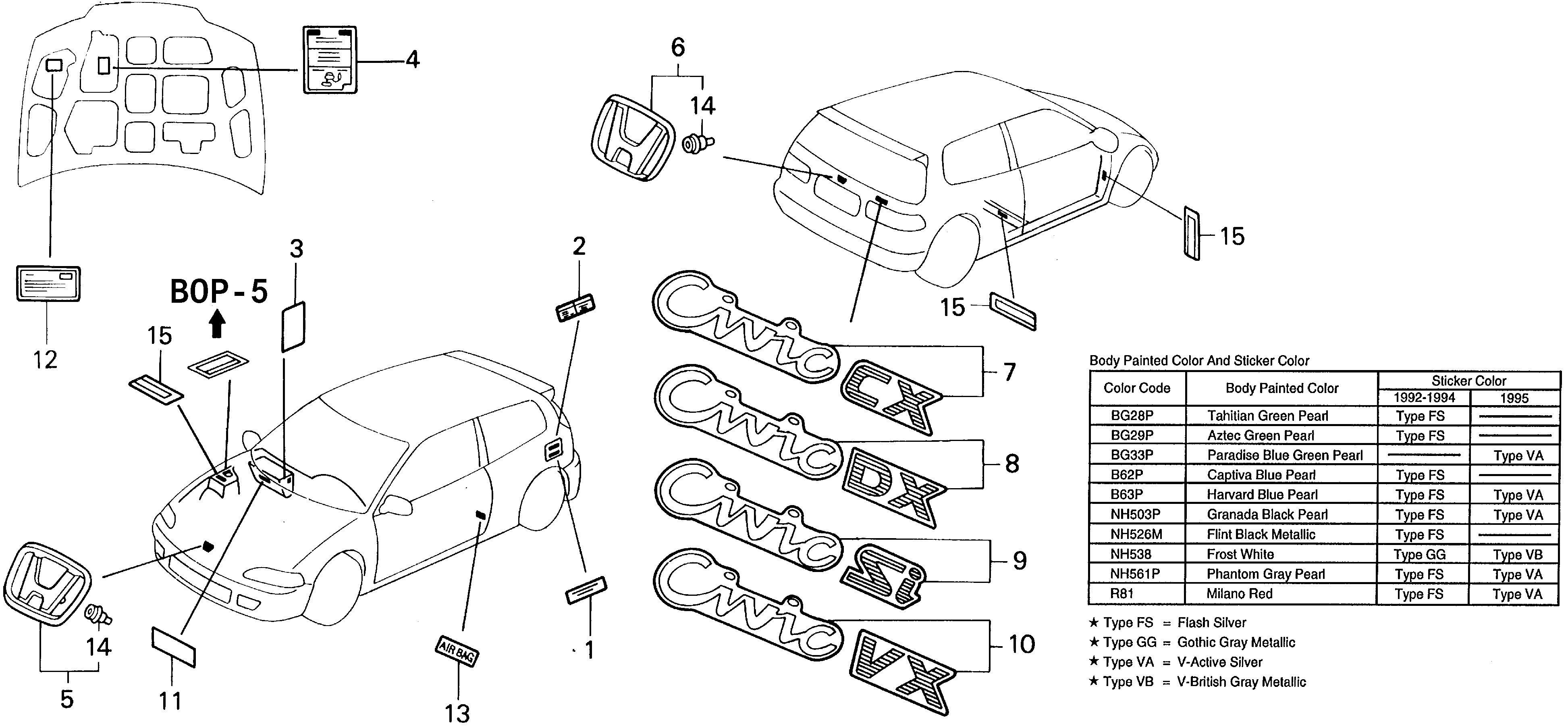 Diagram EMBLEMS for your Honda Del Sol  