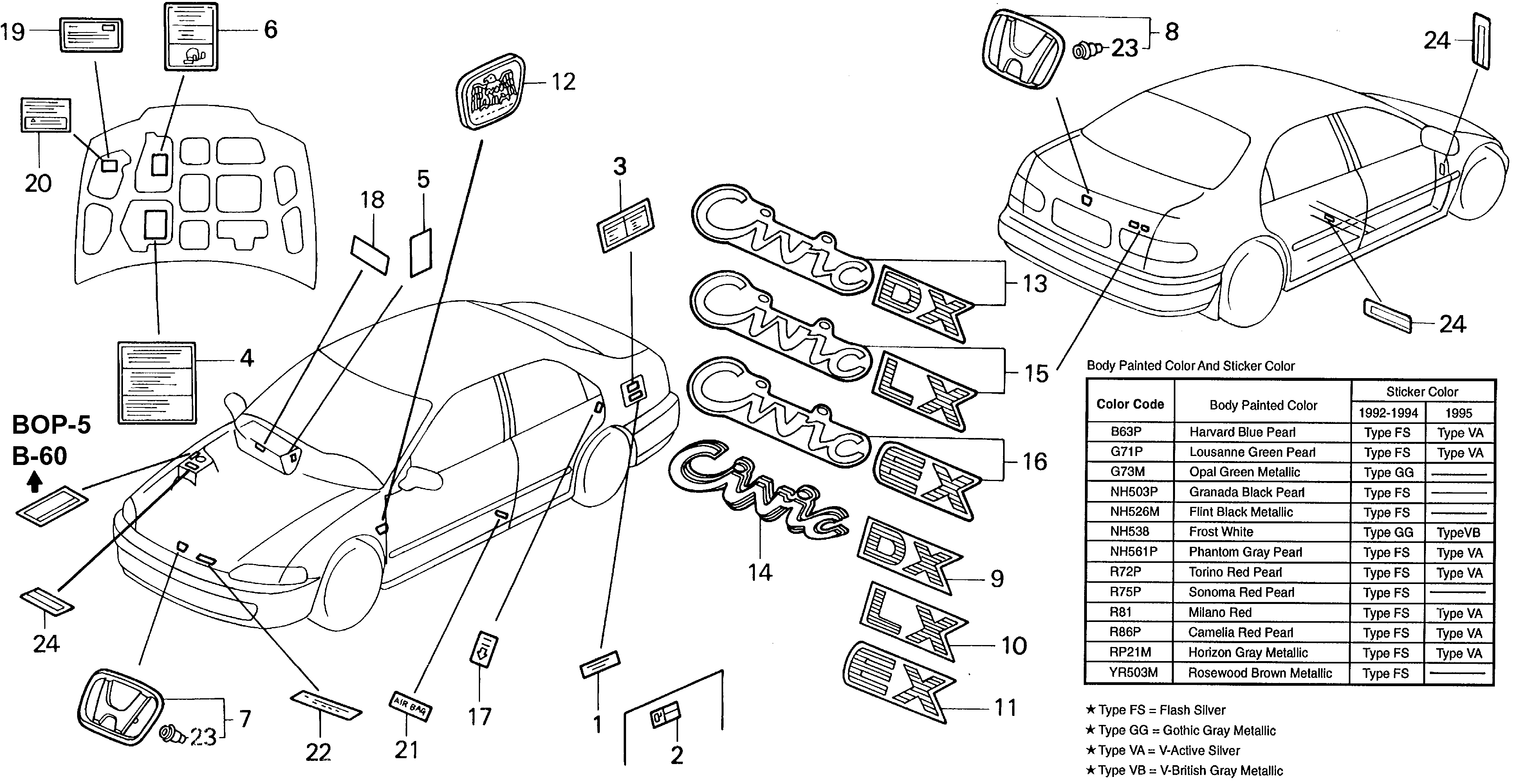 Diagram EMBLEMS for your Honda Del Sol  