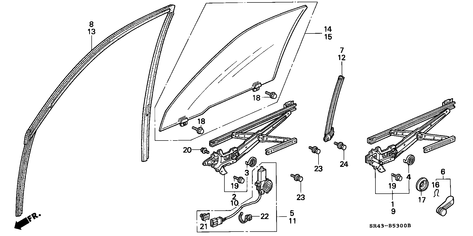 Diagram FRONT DOOR WINDOW for your Honda